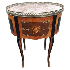 Louis XV Ebonized Satinwood Inlaid Mahogany And Marble Inset Side Table