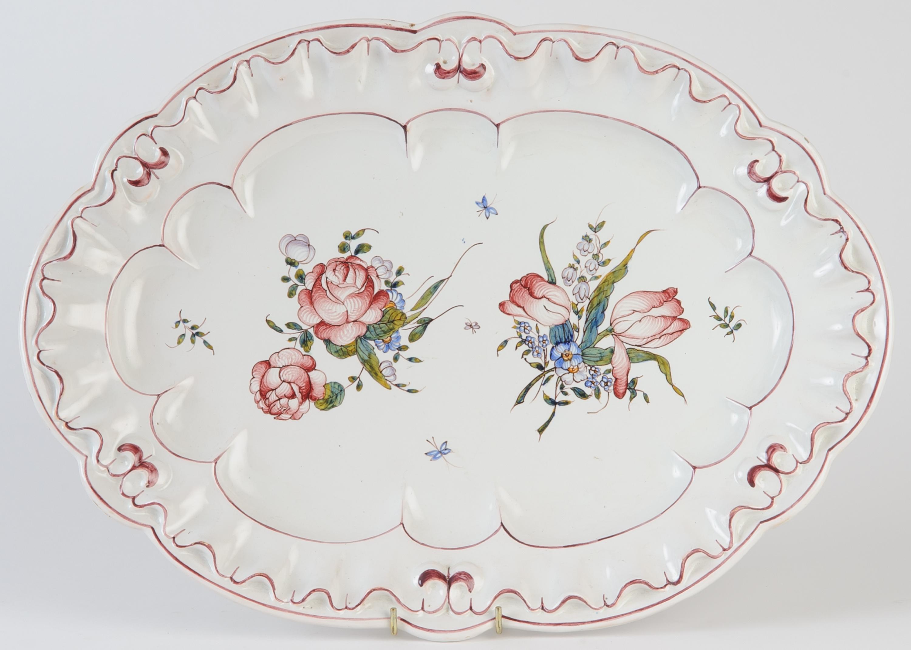 Hand-Painted Louis XV Faience Oval Charger For Sale