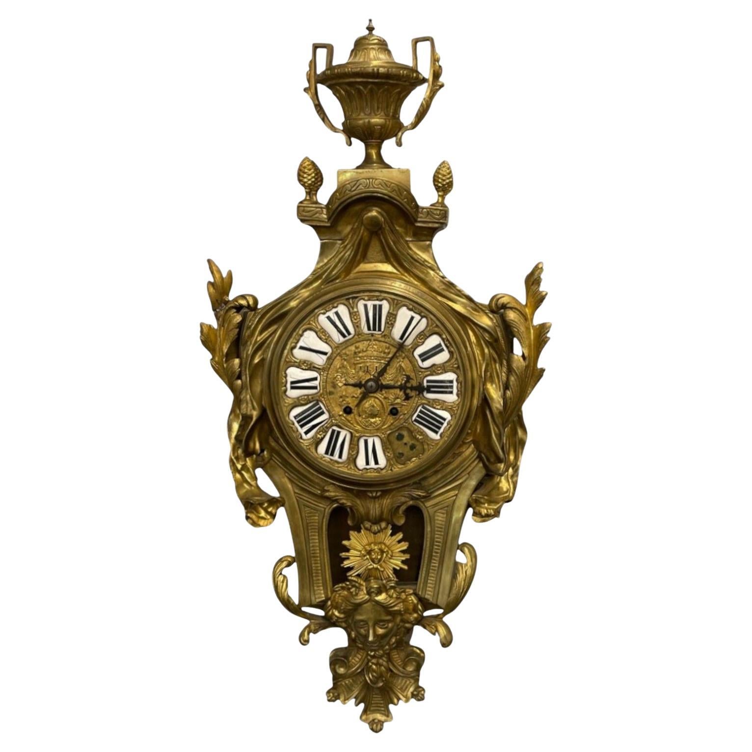 Louis XV, Figural Cartel Clock, Dore Bronze, France, 19th/20th c. For Sale