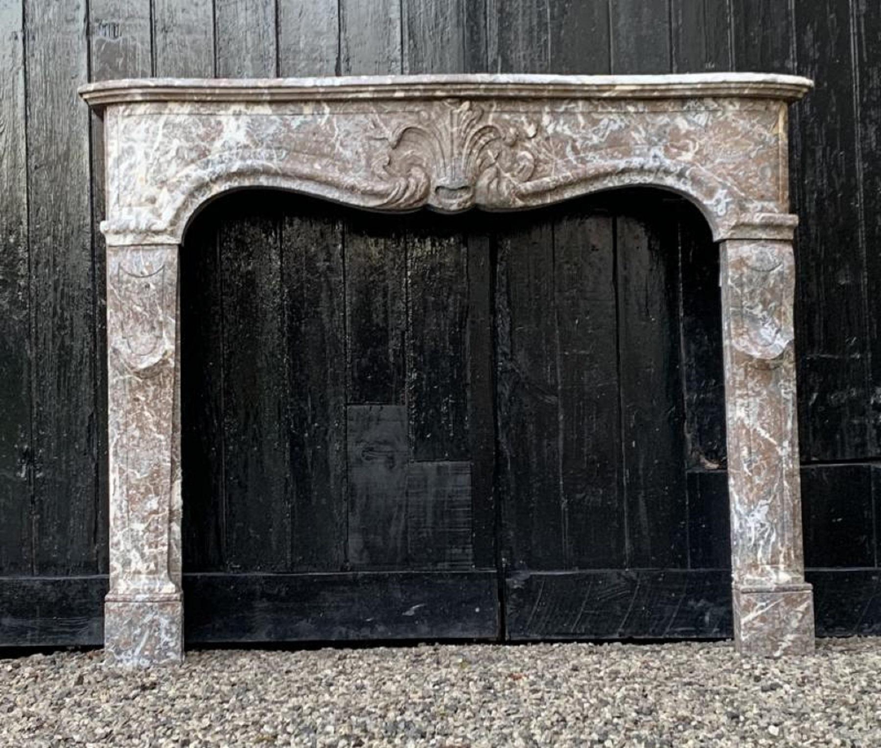 French Louis XV Fireplace in Gray Ardennes Marble, 18th Century
