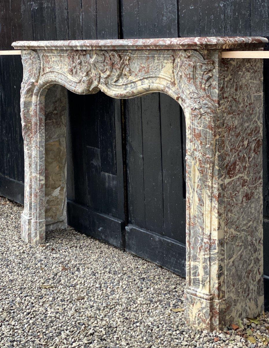 French Louis XV Fireplace In Gray Ardennes Marble, 19th Century