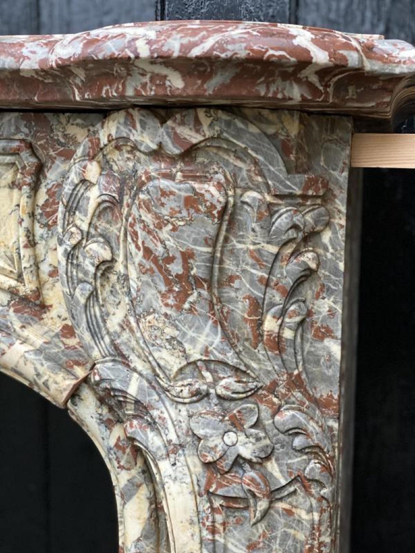 Louis XV Fireplace In Gray Ardennes Marble, 19th Century In Good Condition In Brussels, BE