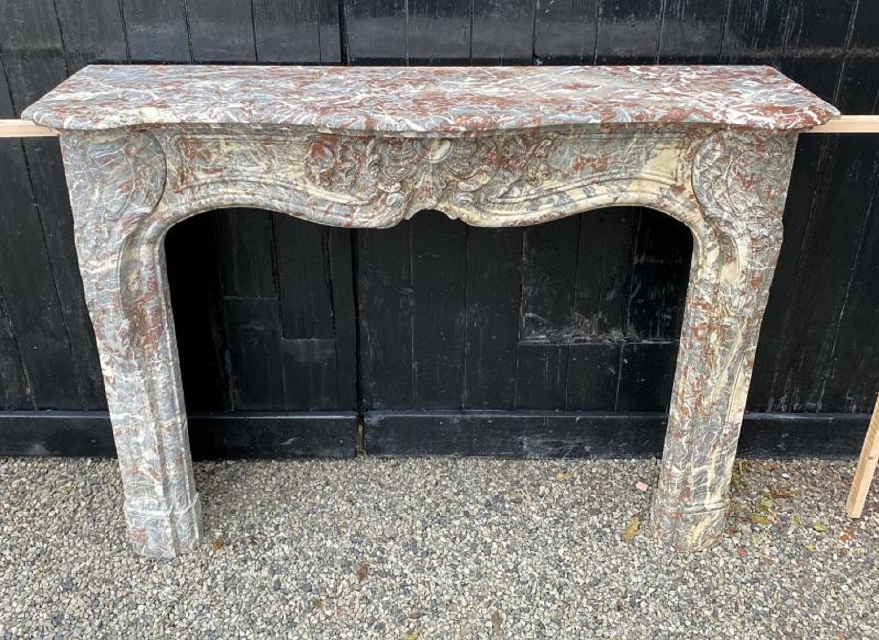 Louis XV Fireplace In Gray Ardennes Marble, 19th Century 1