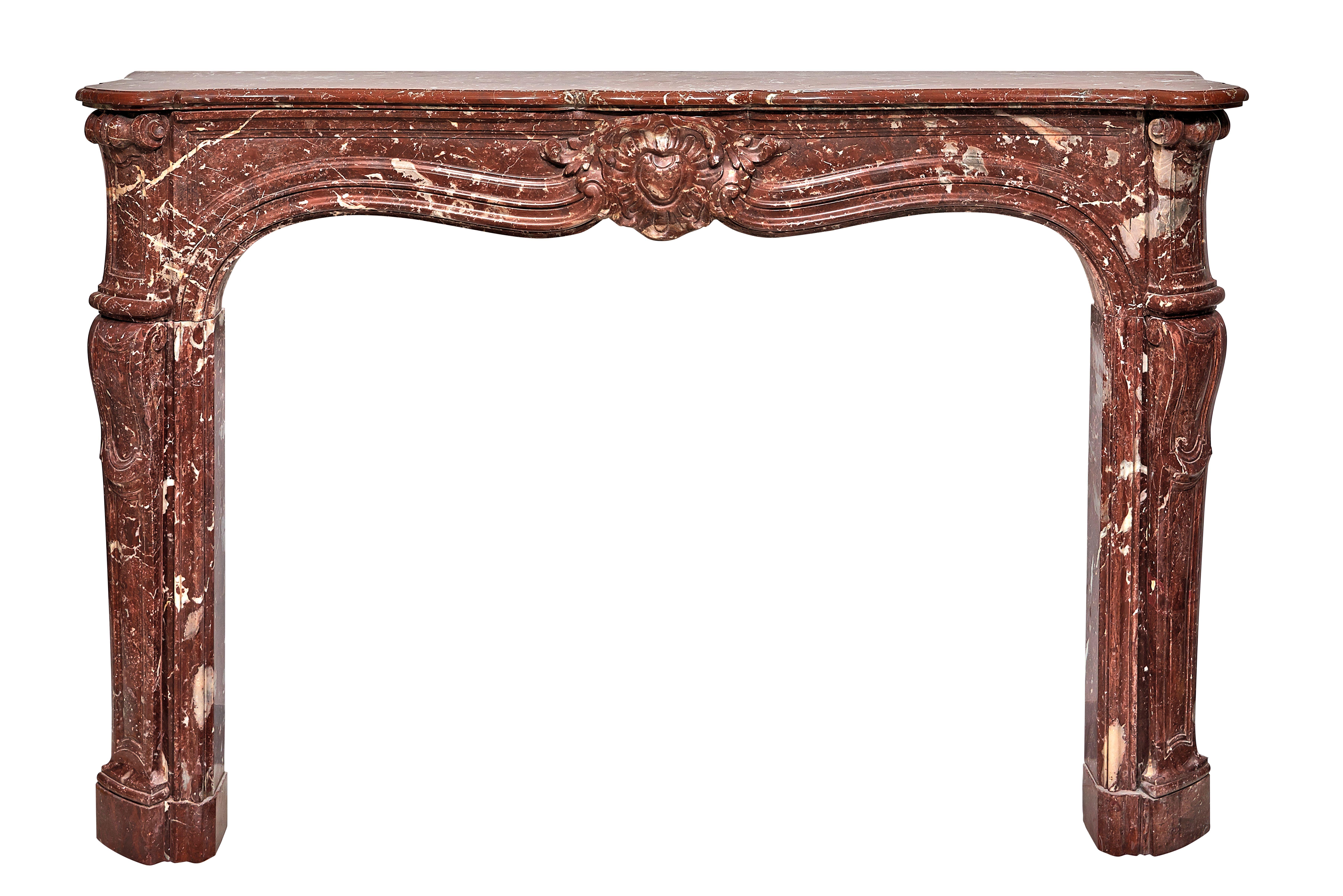 19th Century Louis XV Fireplace in Vivid Red Marble For Sale