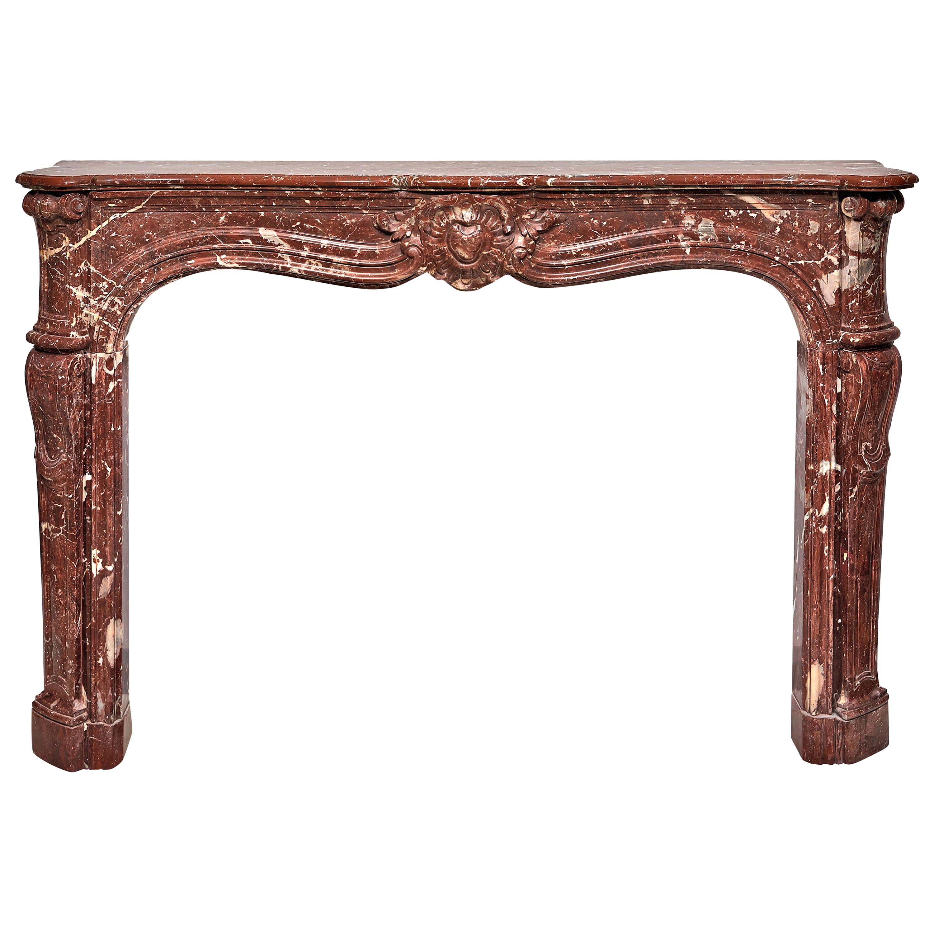 Louis XV Fireplace in Vivid Red Marble For Sale