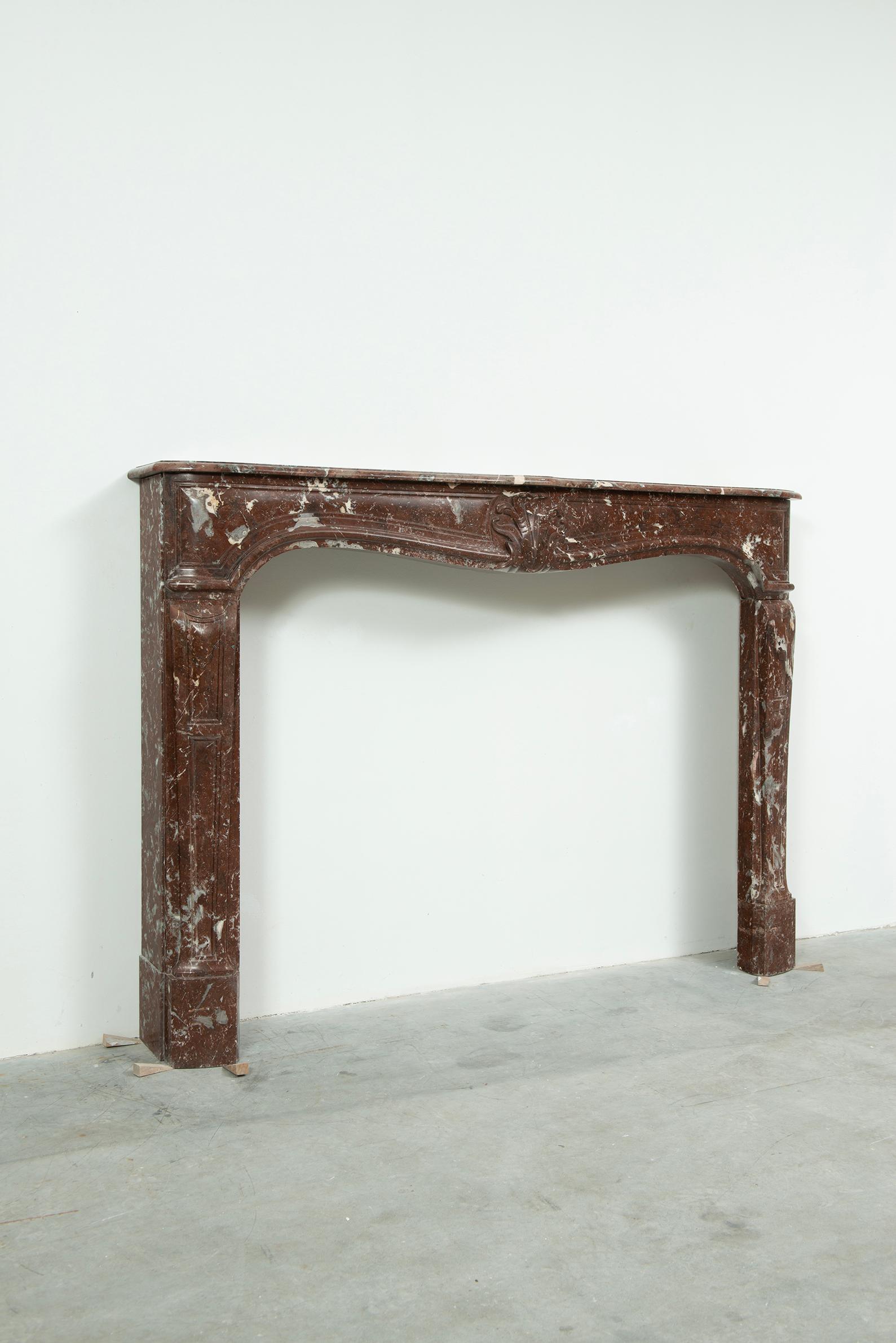 French Louis XV Fireplace Mantel in Red Marble For Sale