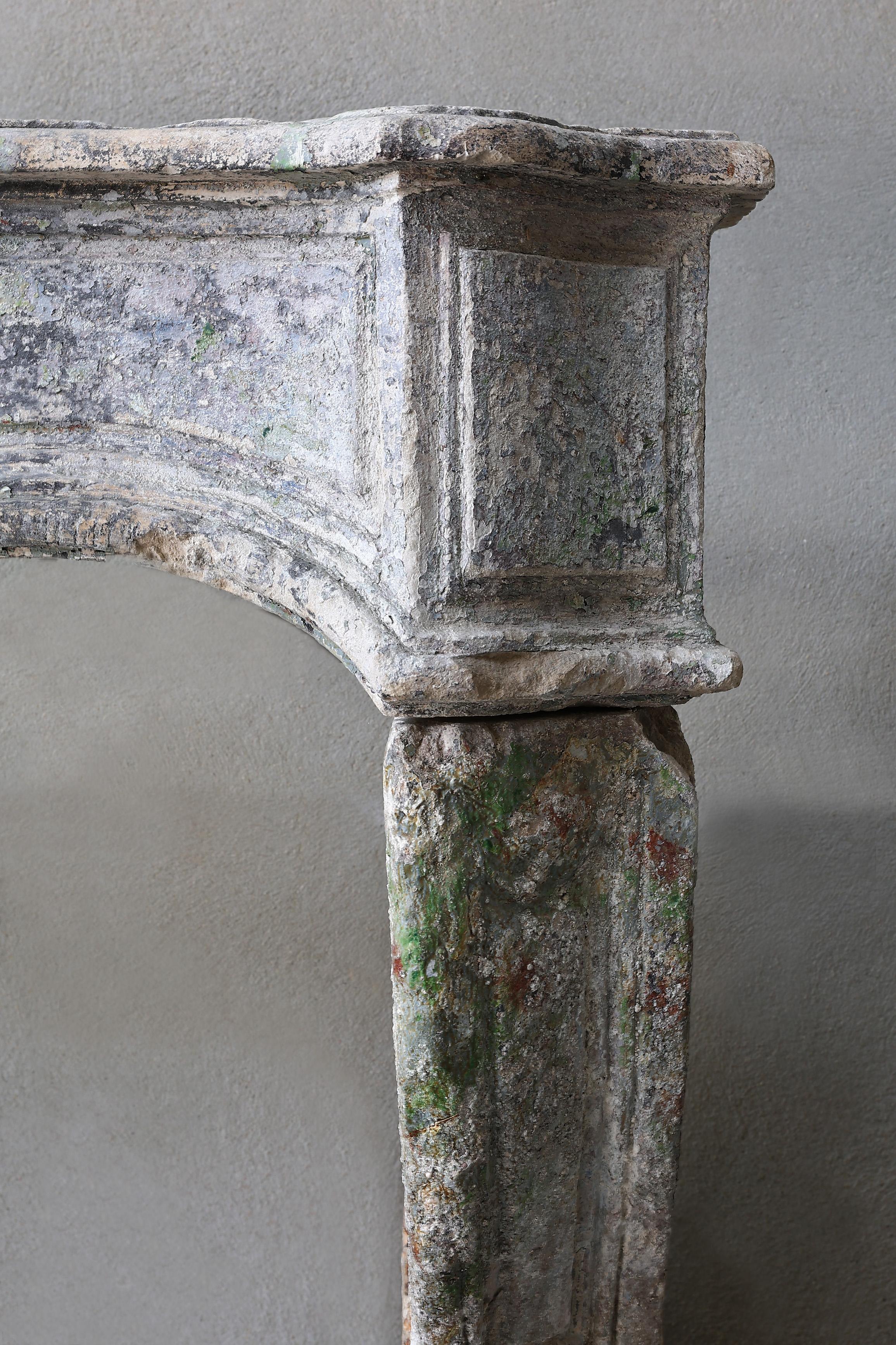 Französischer Kamin im Stil Louis XV. mit schöner Patina, 19. Jahrhundert aus französischem Kalkstein 4