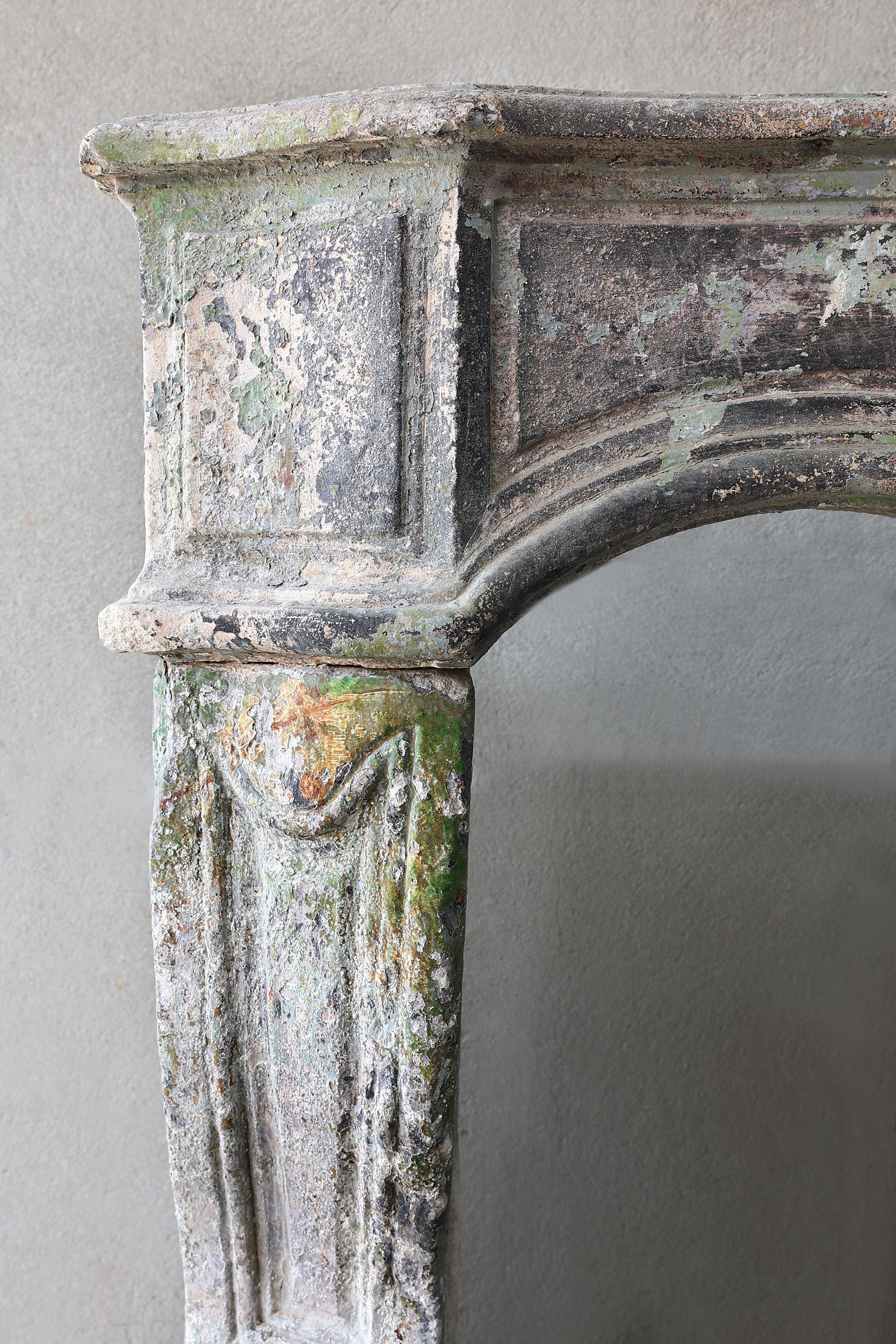 Louis XV Fireplace with a Beautiful Patina, 19th Century of French Limestone For Sale 6