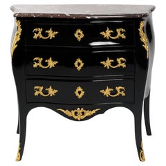 Louis XV François Hugnet Black Lacquer Walnut Commode, 19th Century