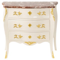 Louis XV François Hugnet Off White Lacquer Walnut Commode, 19th Century