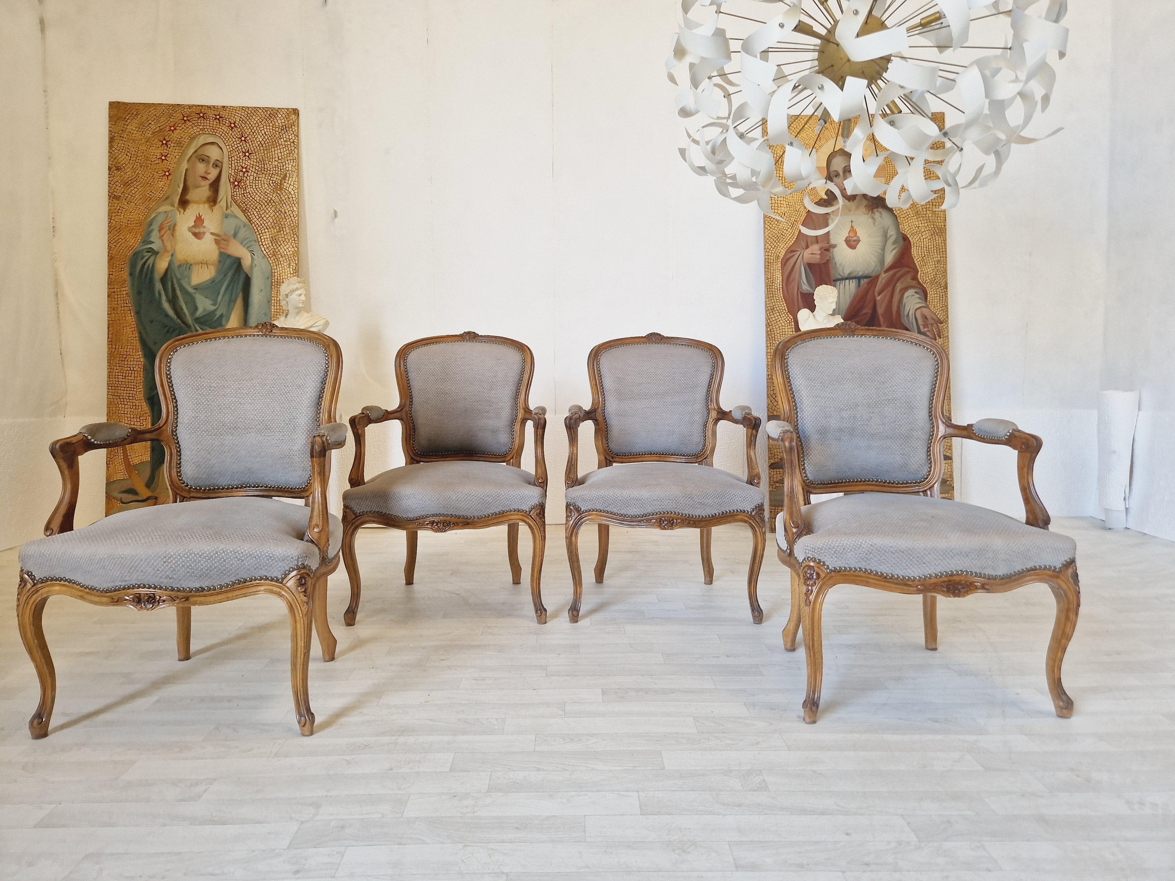Louis XV French Armchairs Suite of 4 4