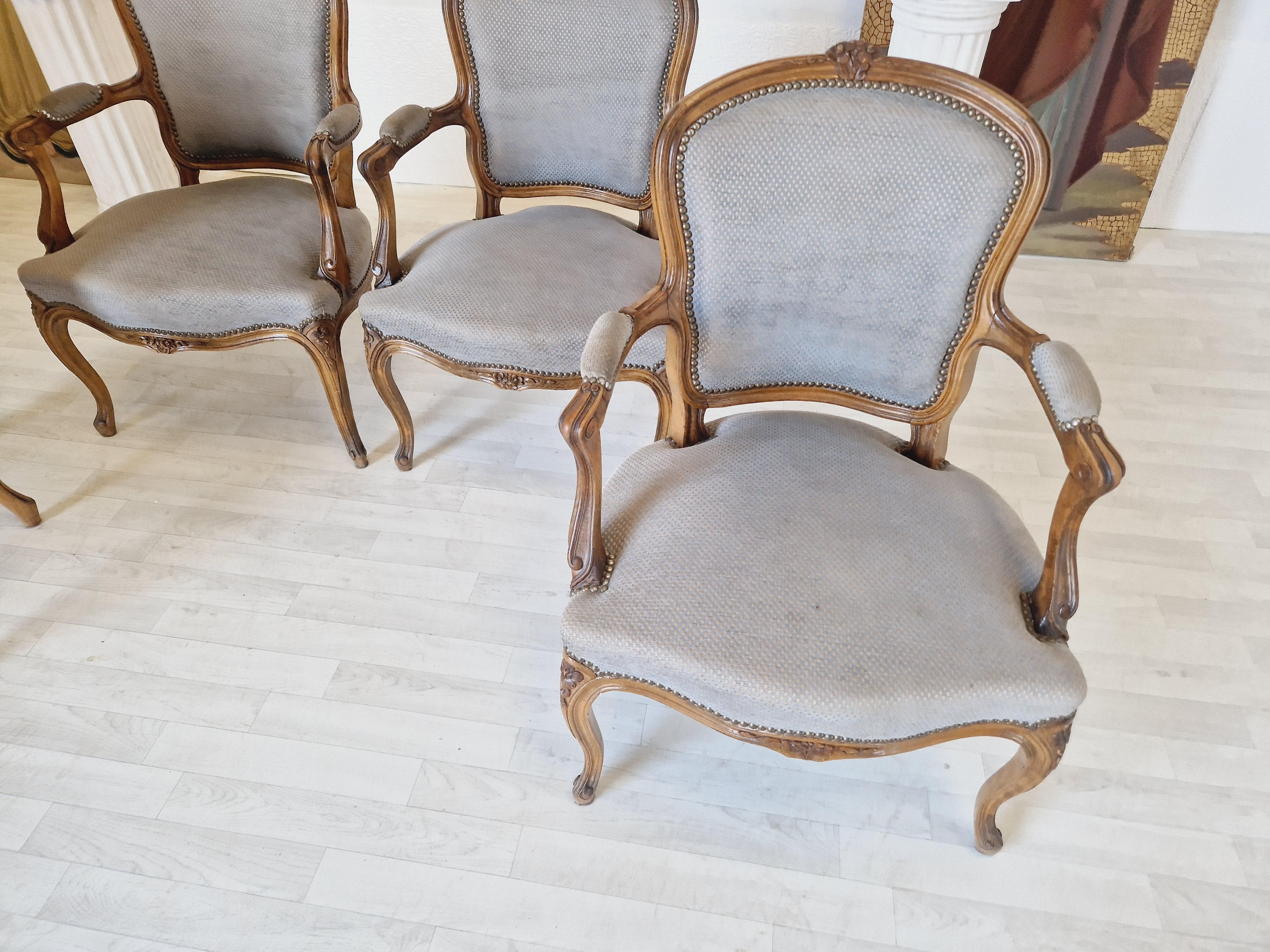 Louis XV French Armchairs Suite of 4 For Sale 2