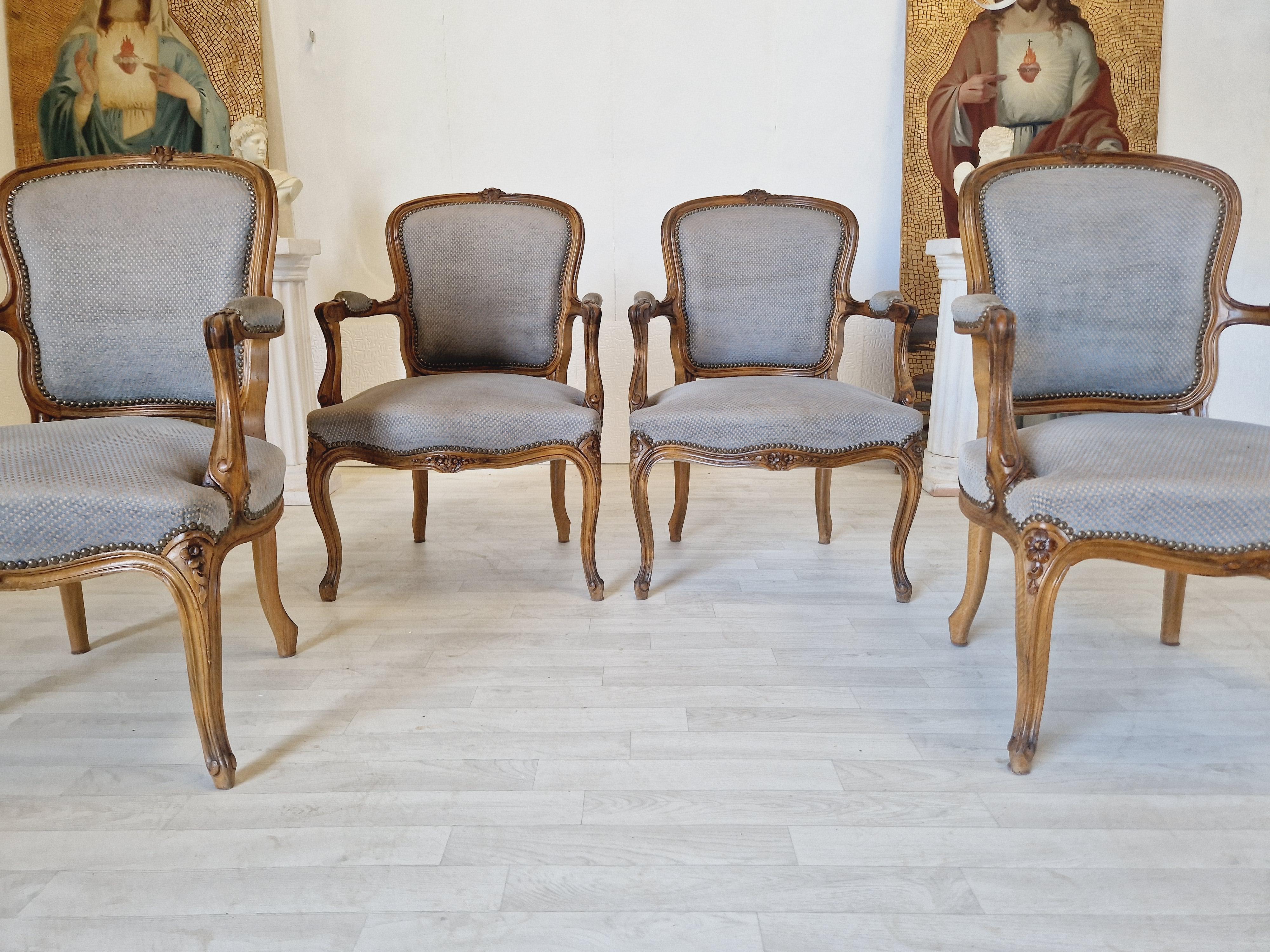 Louis XV French Armchairs Suite of 4 For Sale 3