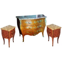 Louis XV French Bedroom Set, Commode and Nightstand Tables