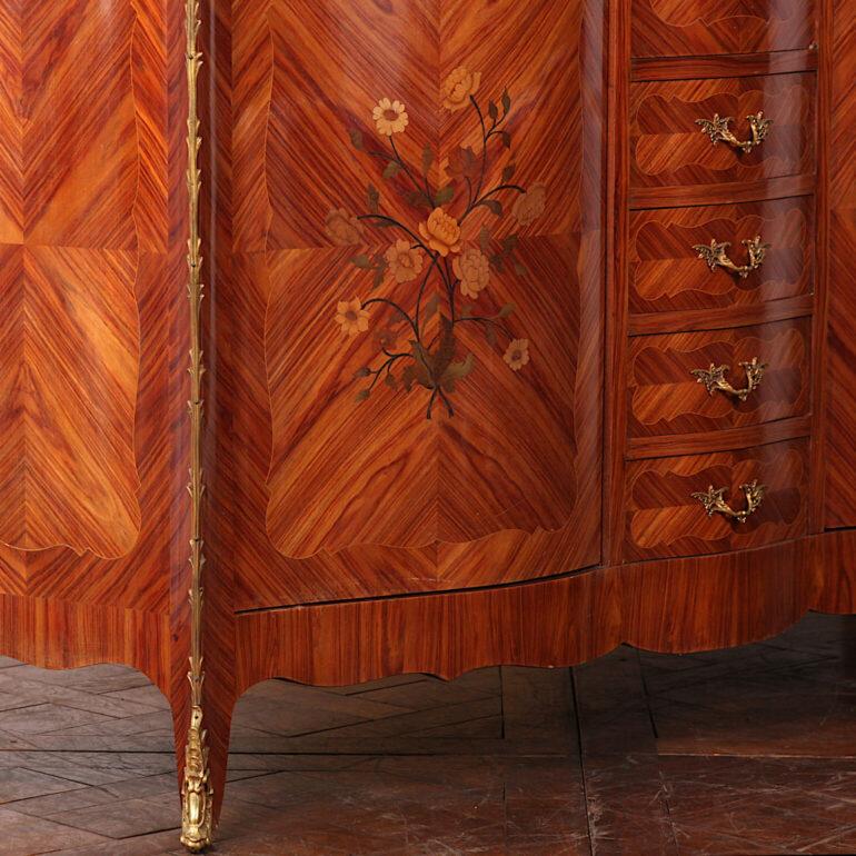 Veneer Louis XV French Bombe Inlaid Armoire or Cabinet