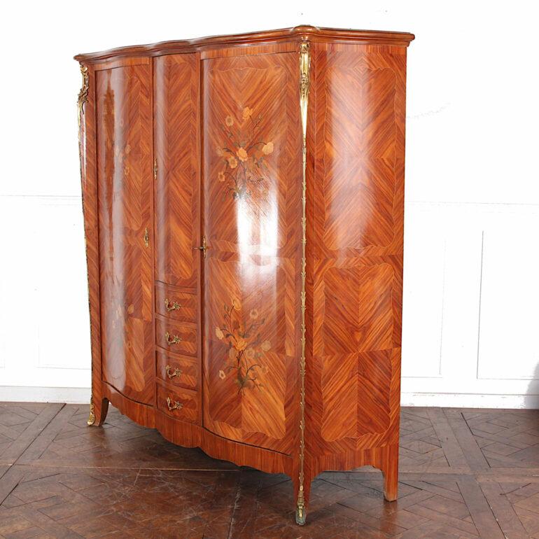 Kingwood Louis XV French Bombe Inlaid Armoire or Cabinet