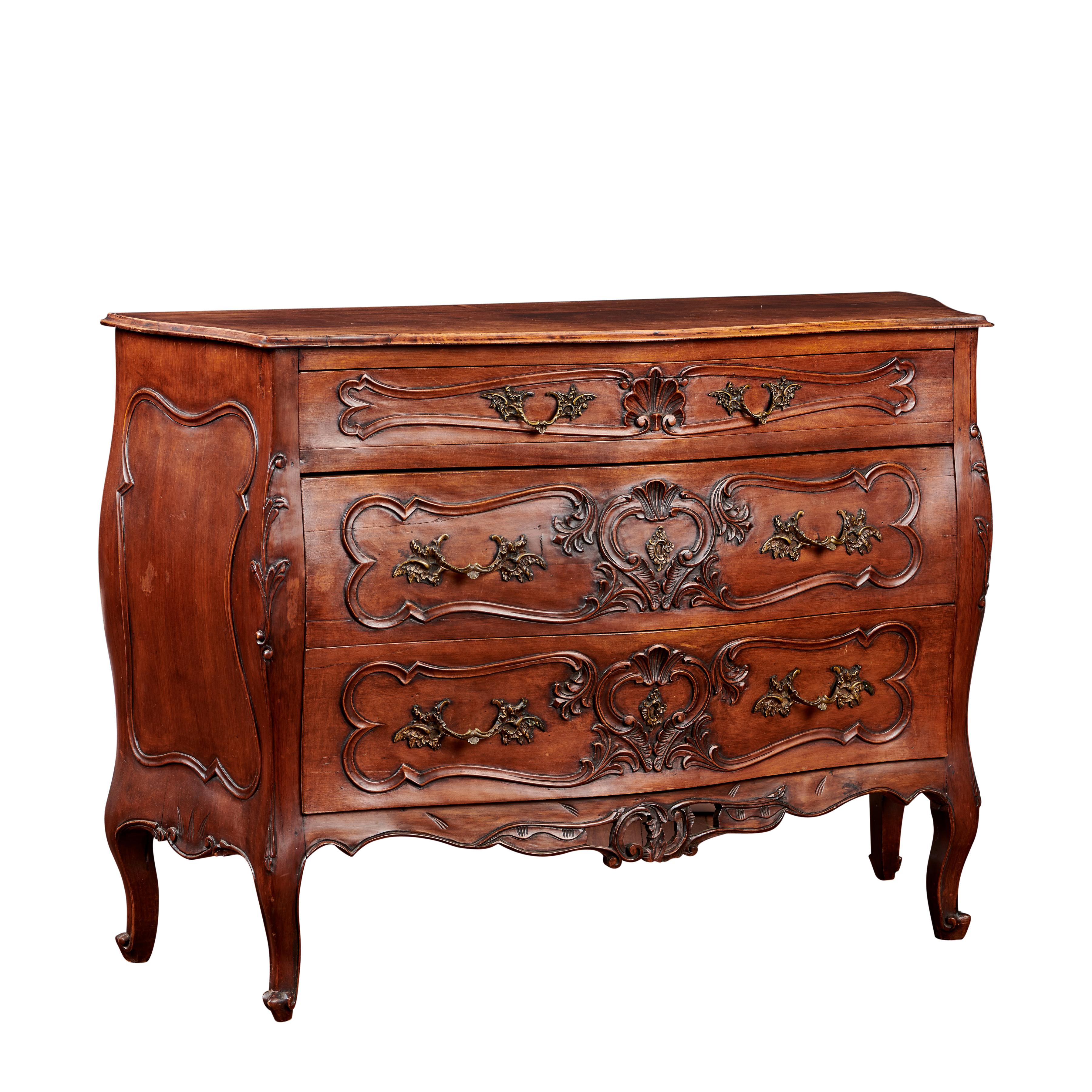 Louis XV French Carved Walnut Bombe Commode, circa 1950 For Sale