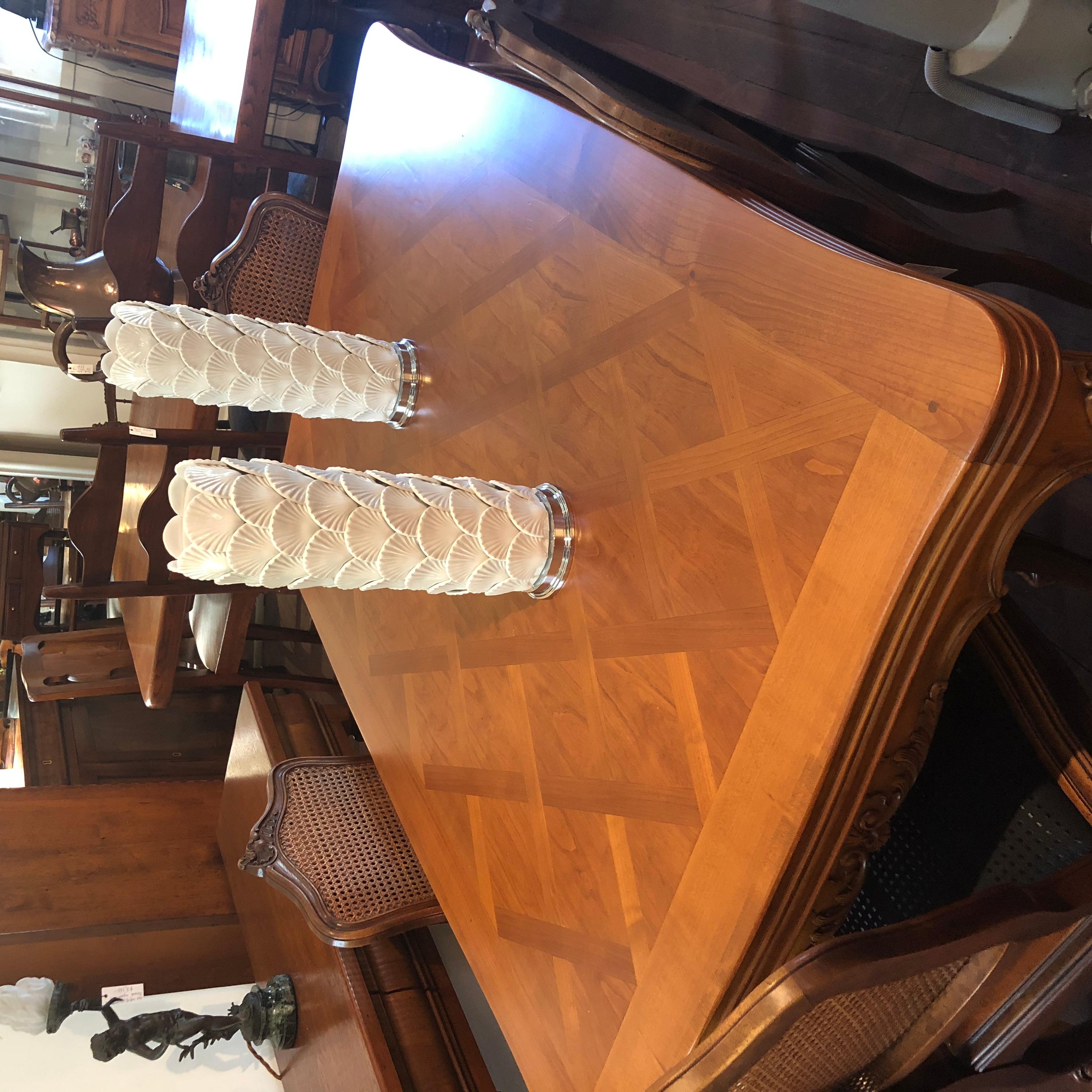 French Provincial Louis XV French Cherrywood Parquetry Extendable Dining Table, circa 1950 For Sale