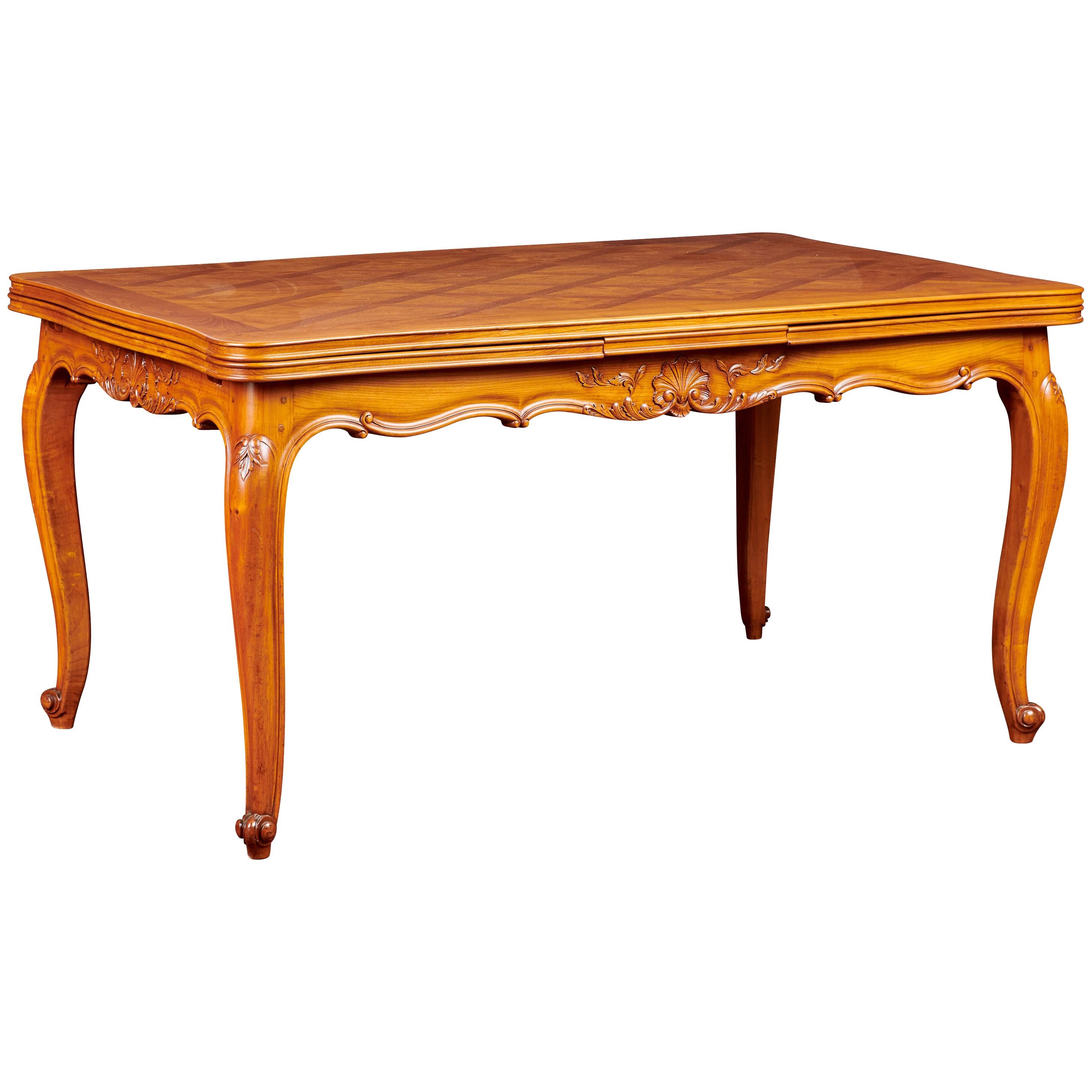 Louis XV French Cherrywood Parquetry Extendable Dining Table, circa 1950 For Sale