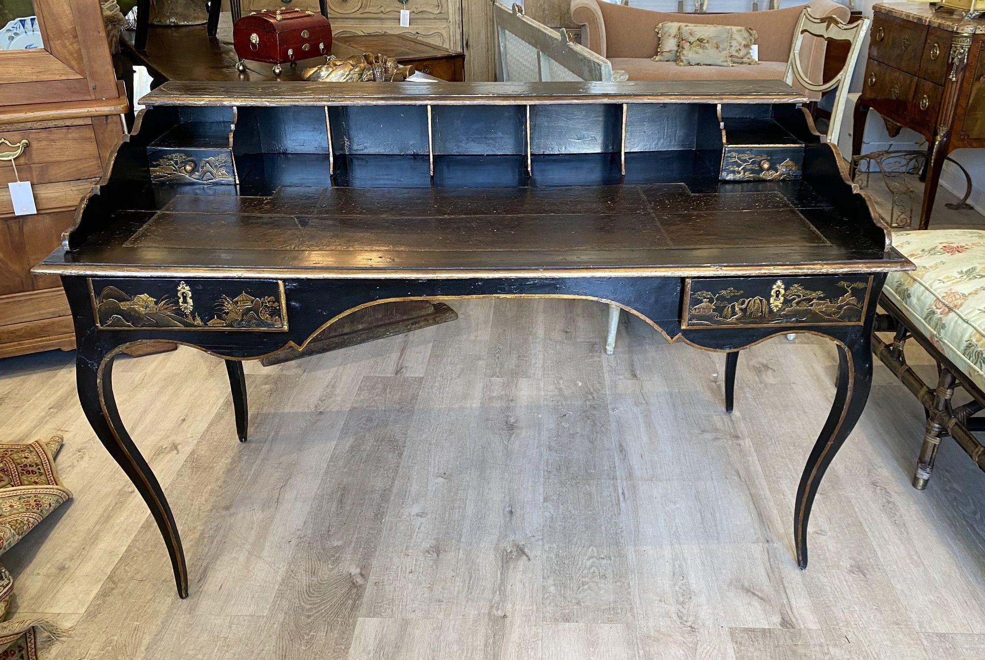 Japanned Louis XV French Chinoiserie Bureau Desk