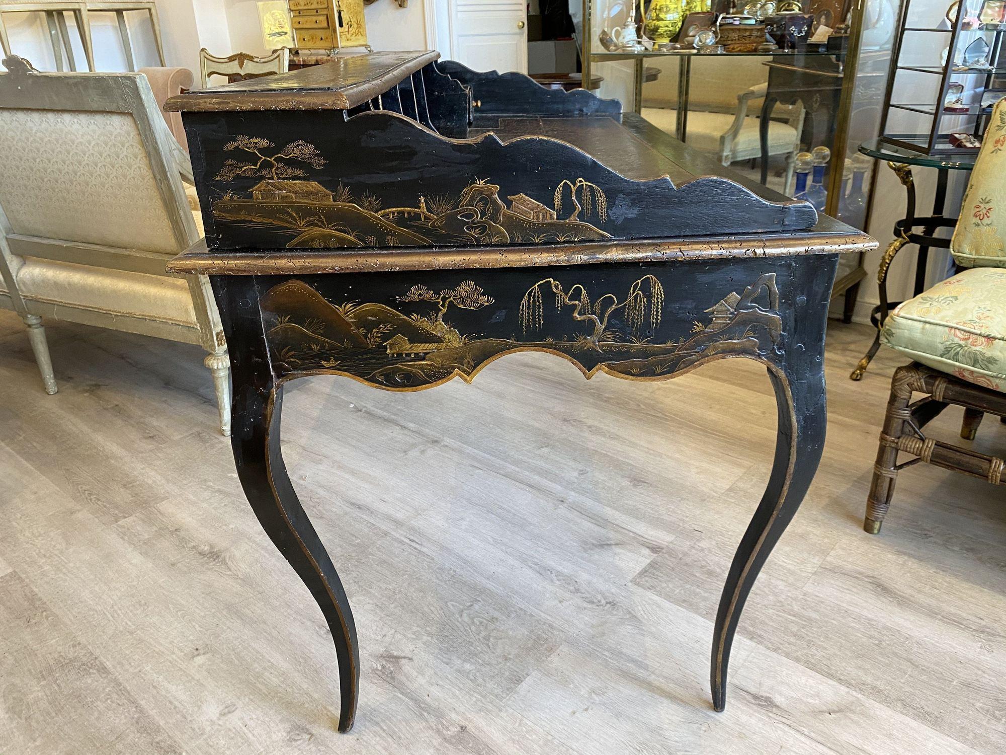 Wood Louis XV French Chinoiserie Bureau Desk