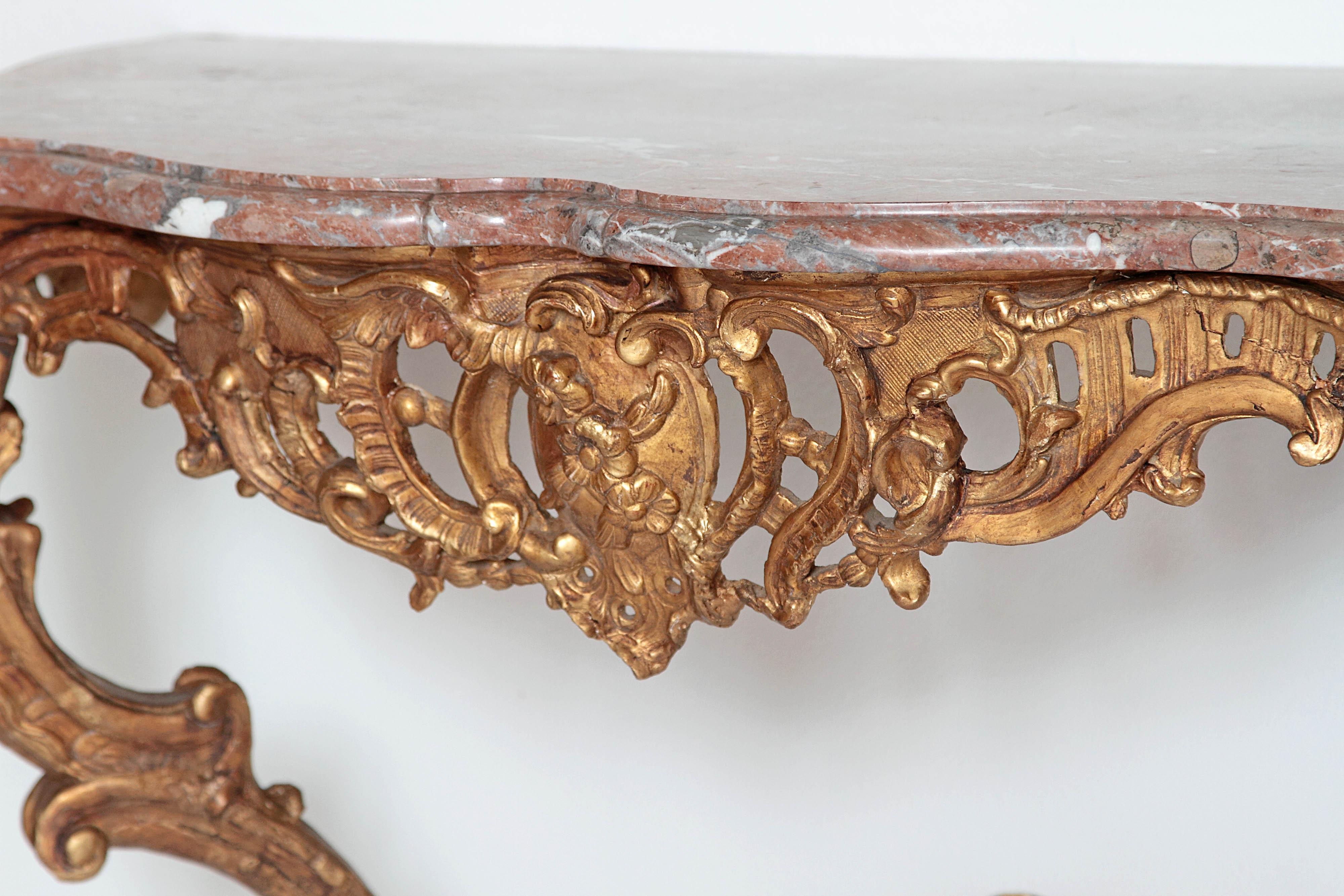 18th Century and Earlier Louis XV French Console Table with Marble Top For Sale