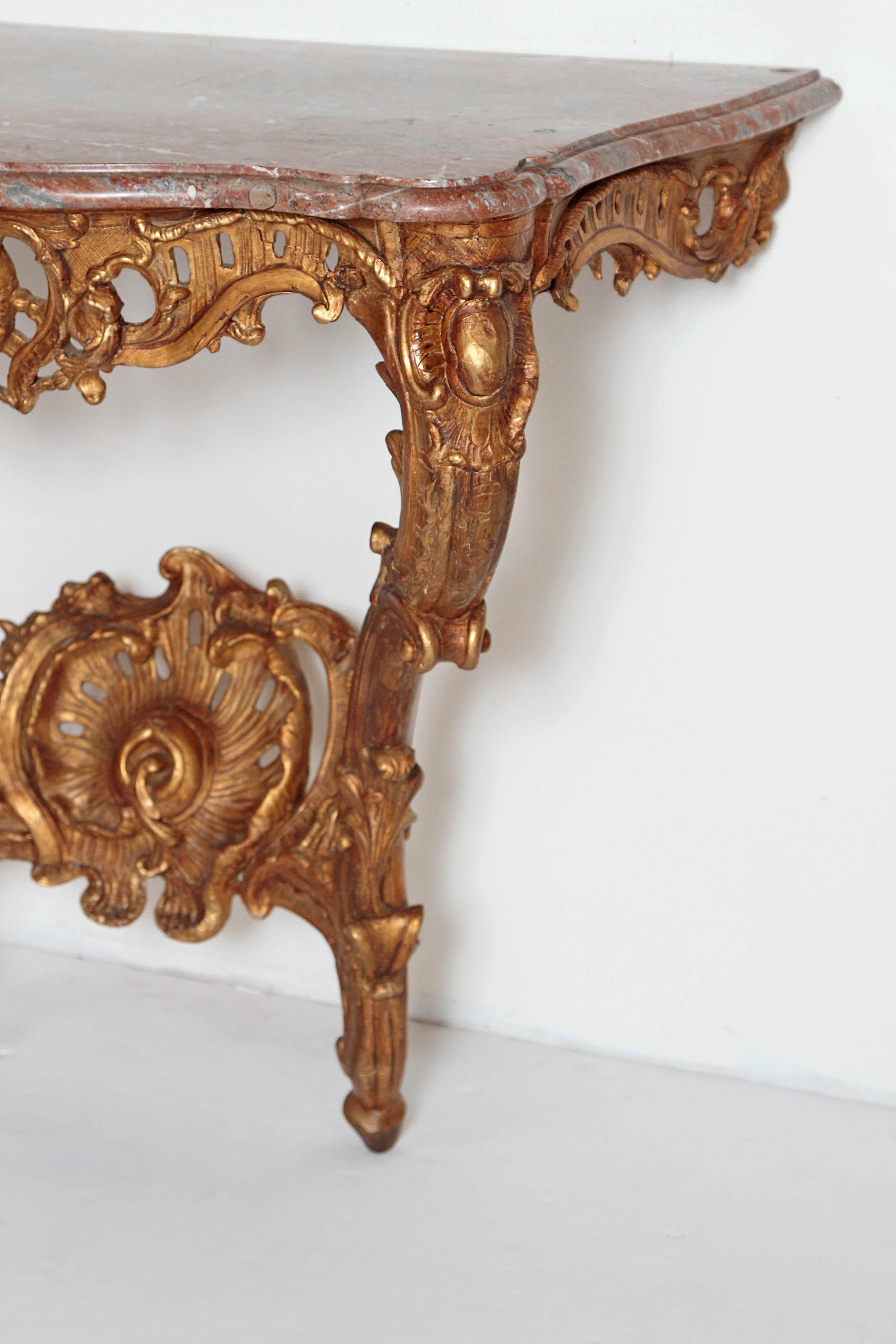 Wood Louis XV French Console Table with Marble Top For Sale