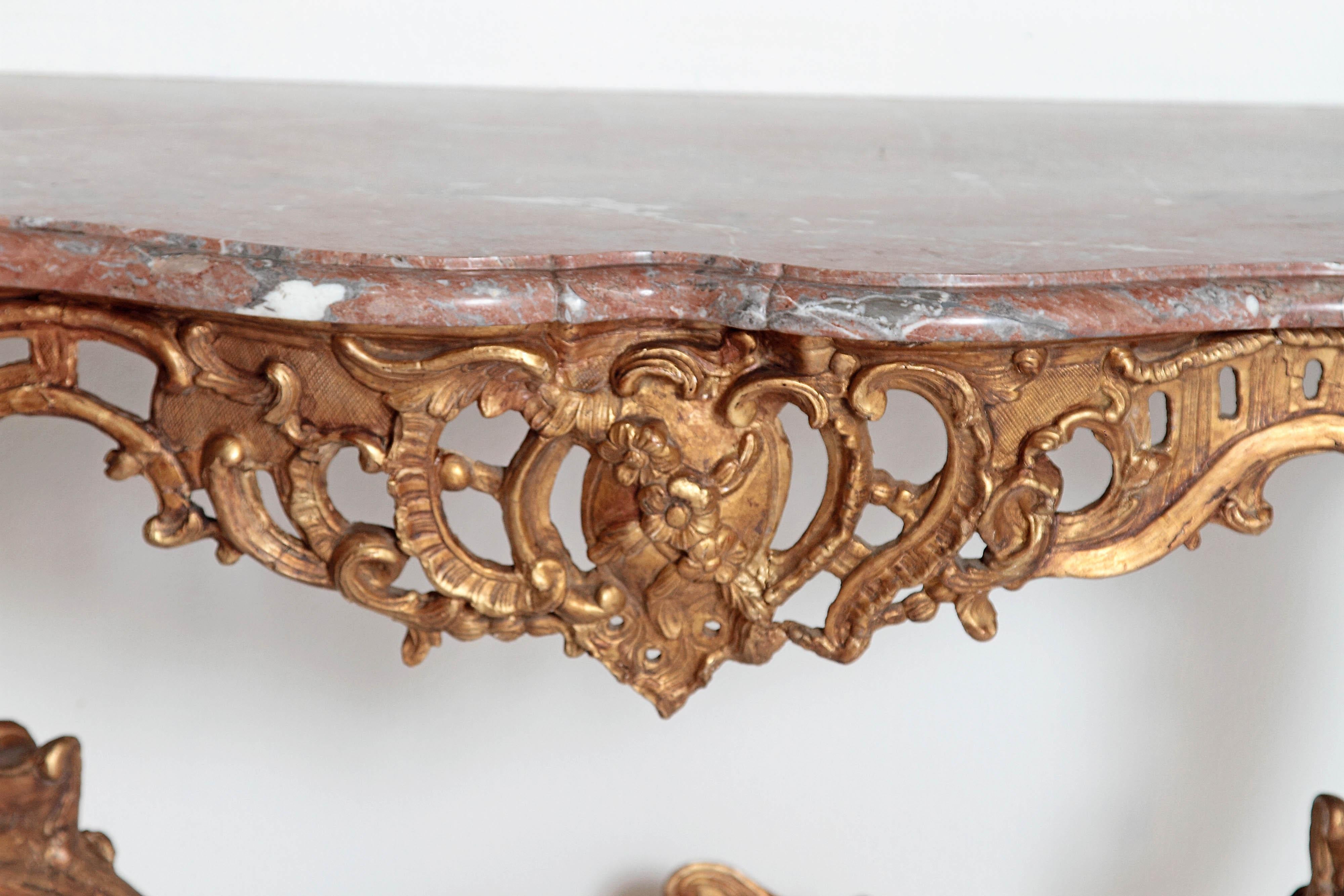 Louis XV French Console Table with Marble Top For Sale 2