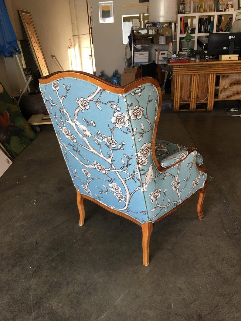 Mid-20th Century Louis XV Style French Country Hand Carved Walnut Wing-back Chair, Pair