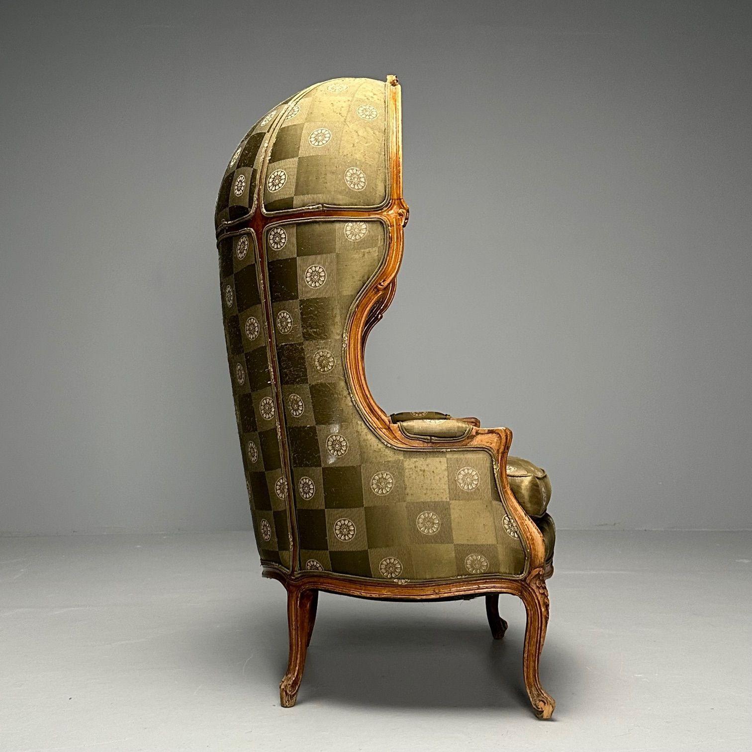 Französischer Porter-Stuhl im Stil Louis XV., grüner Stoff, Buche, Frankreich, 1940er Jahre (Mitte des 20. Jahrhunderts)