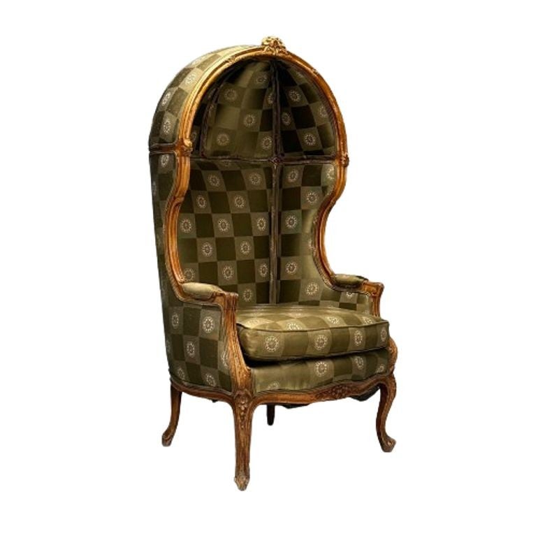 Louis XV, French Porter Chair, Green Fabric, Beech, France, 1940s For Sale