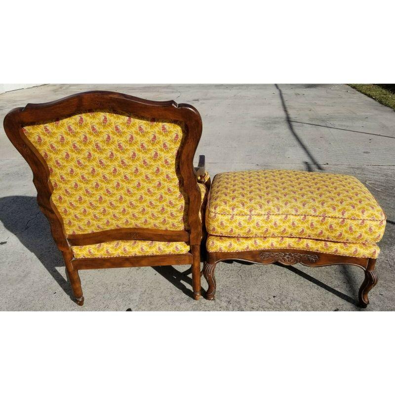 American Louis XV French Provincial Armchair + Ottoman by Highland House