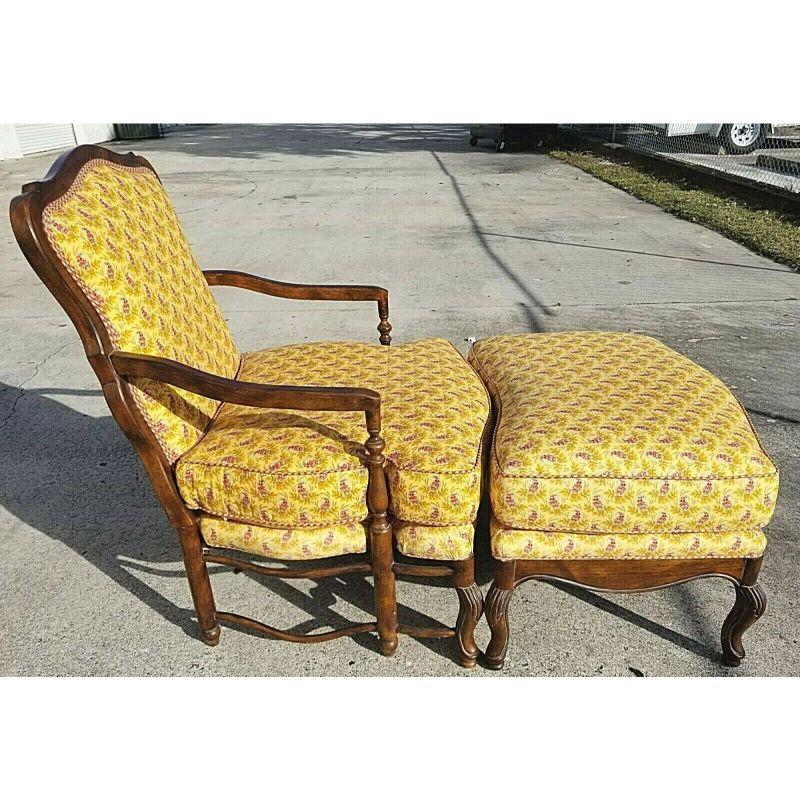 Louis XV French Provincial Armchair + Ottoman by Highland House In Good Condition In Lake Worth, FL