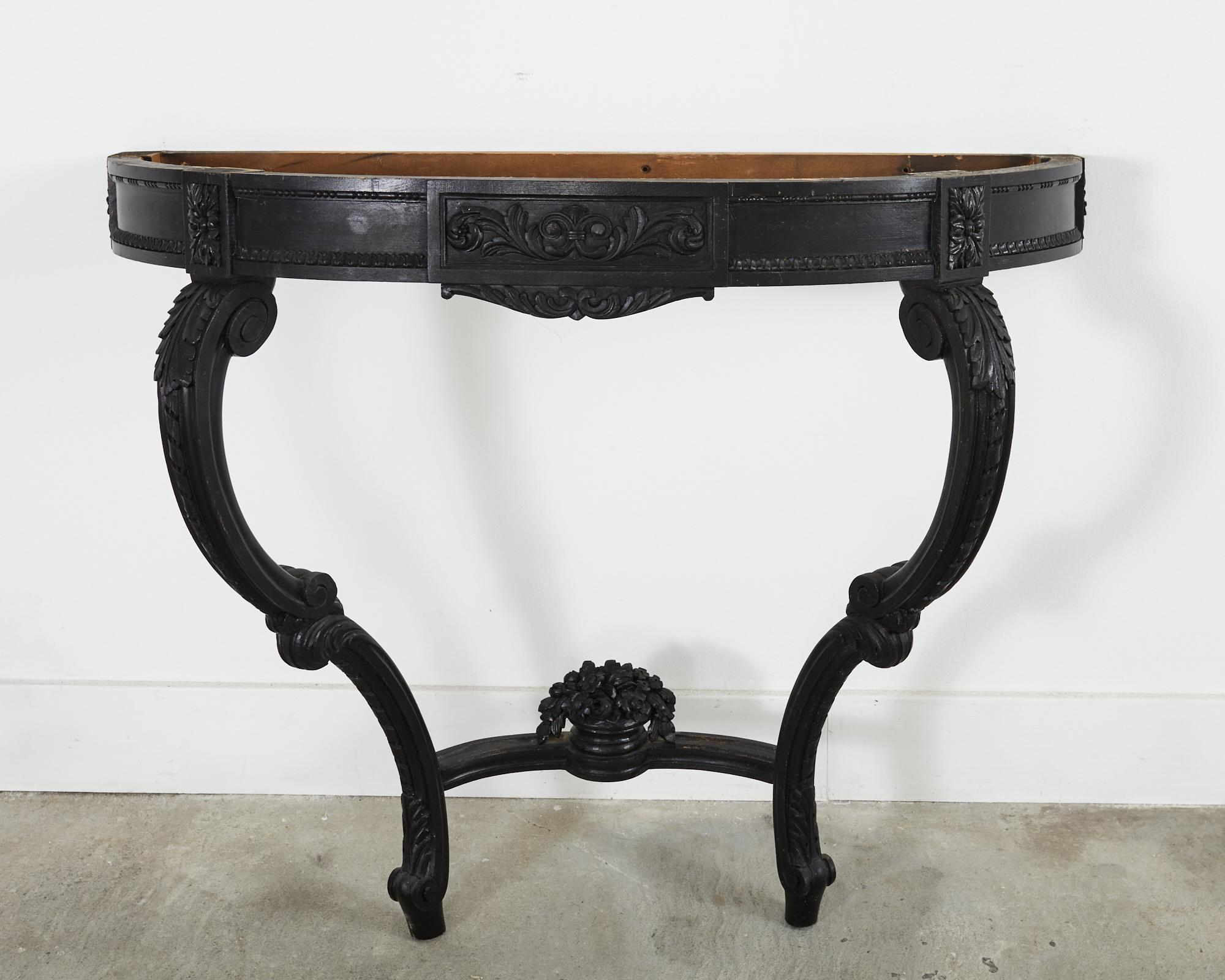 Louis XV French Provincial Lacquered Marble Top Demilune Console 8