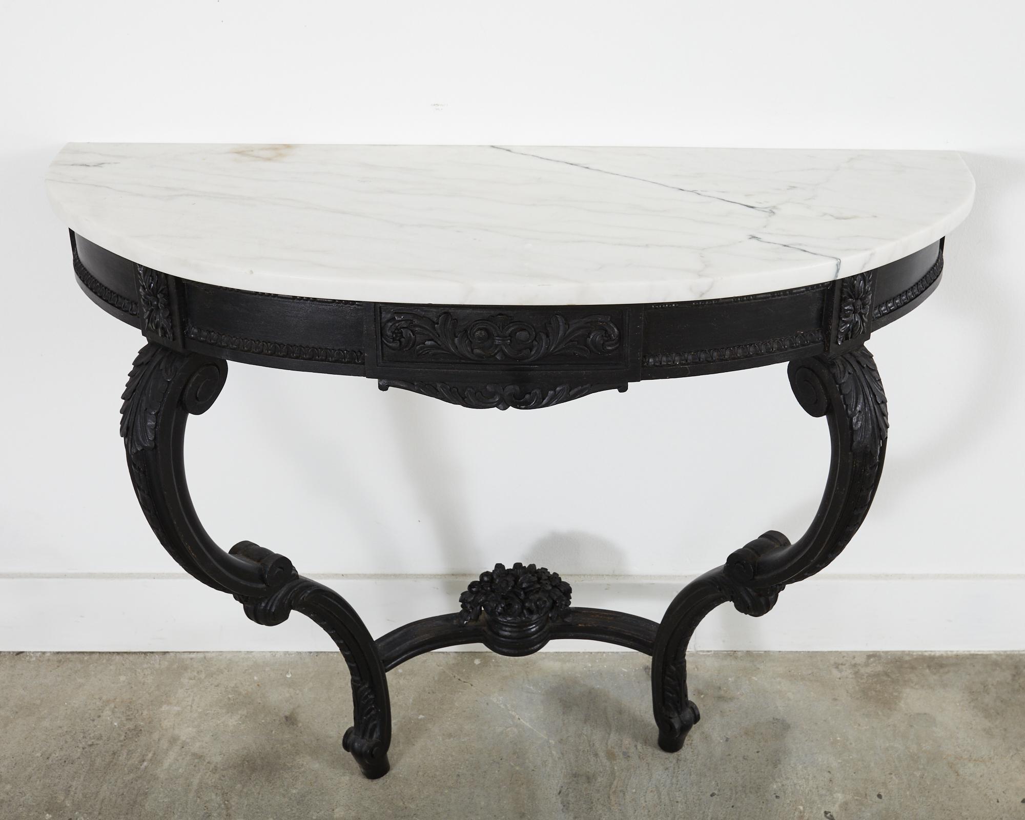 Louis XV French Provincial Lacquered Marble Top Demilune Console In Good Condition In Rio Vista, CA