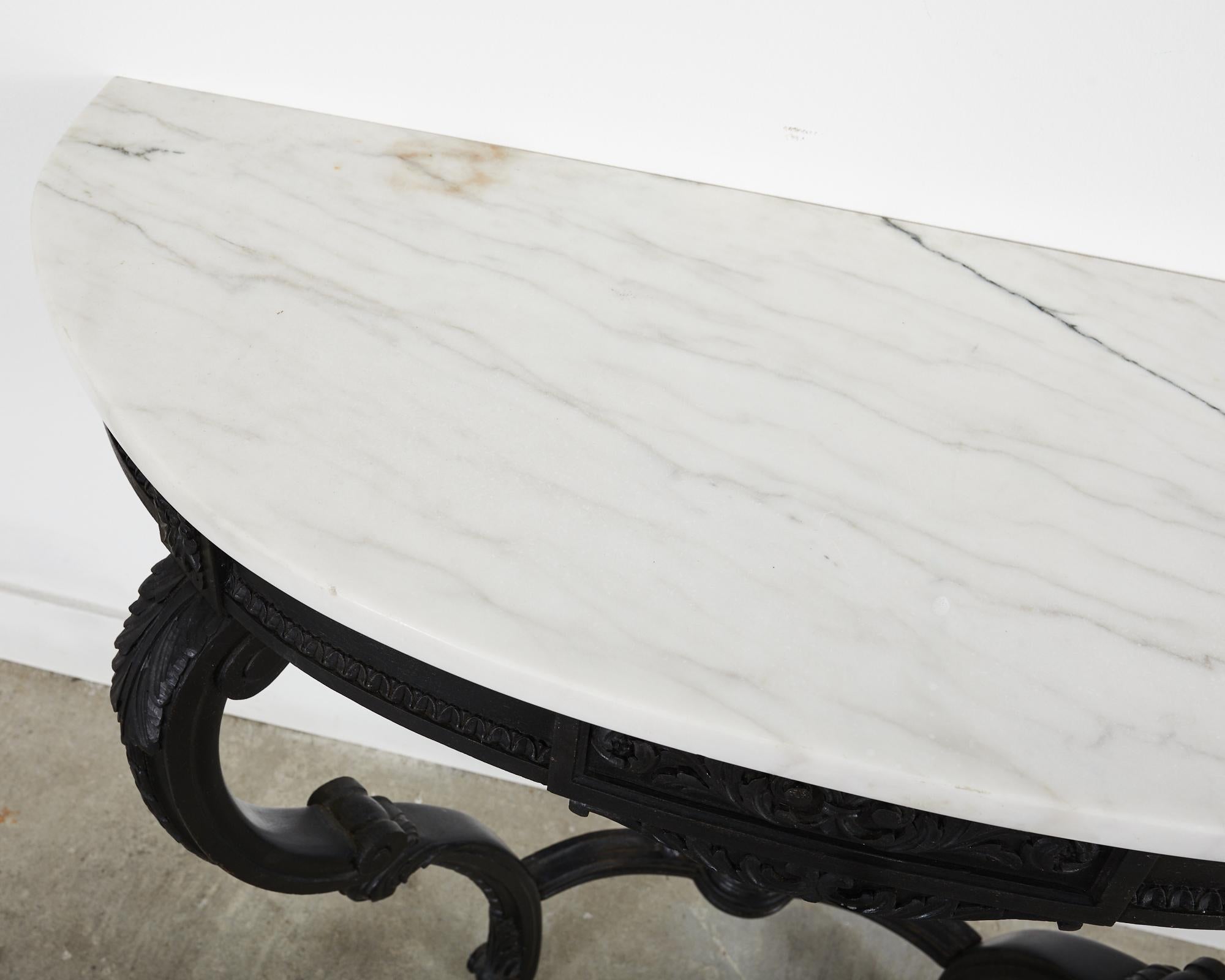 20th Century Louis XV French Provincial Lacquered Marble Top Demilune Console