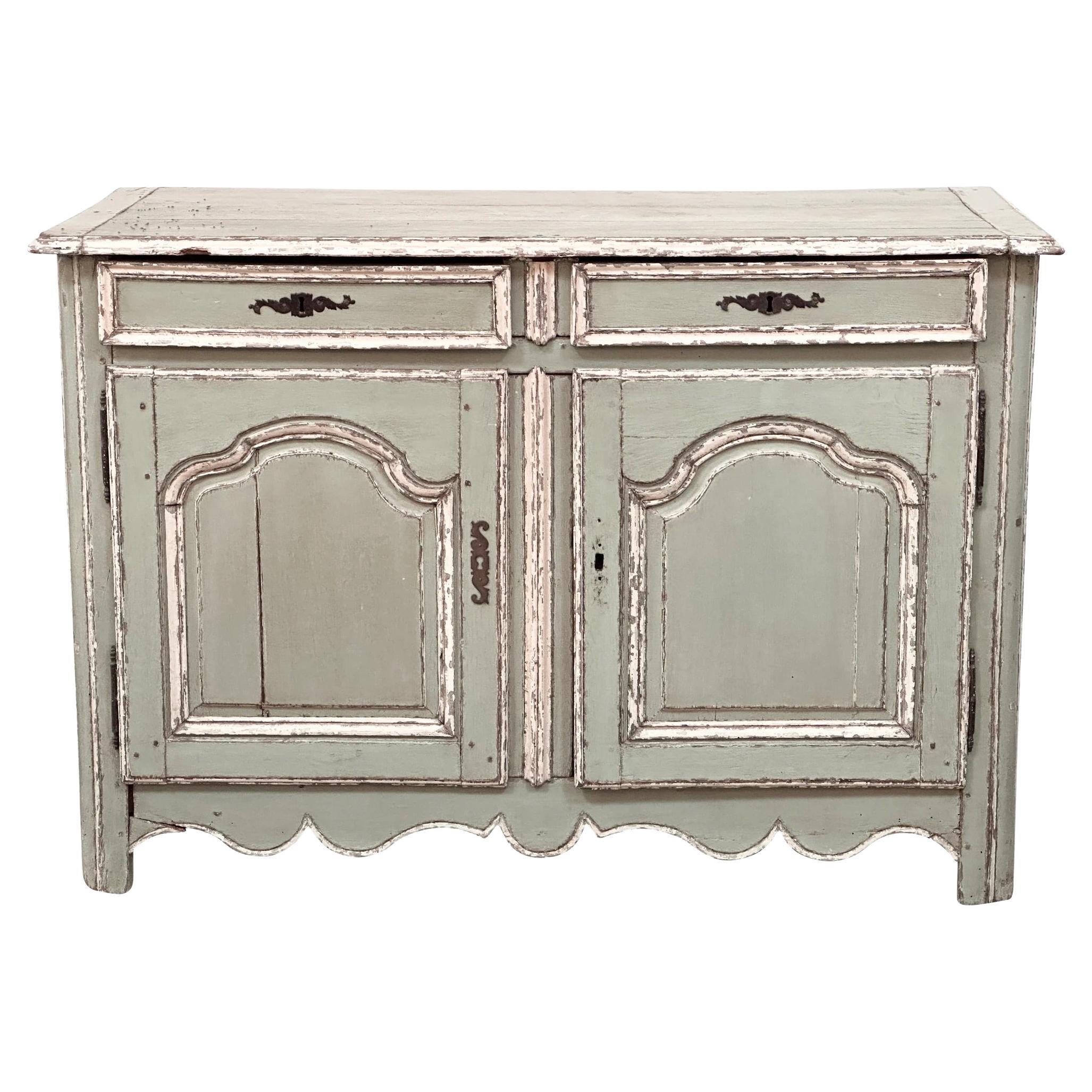 Louis XV French Provincial Painted Carved Buffet Cabinet 18th / 19th Century For Sale