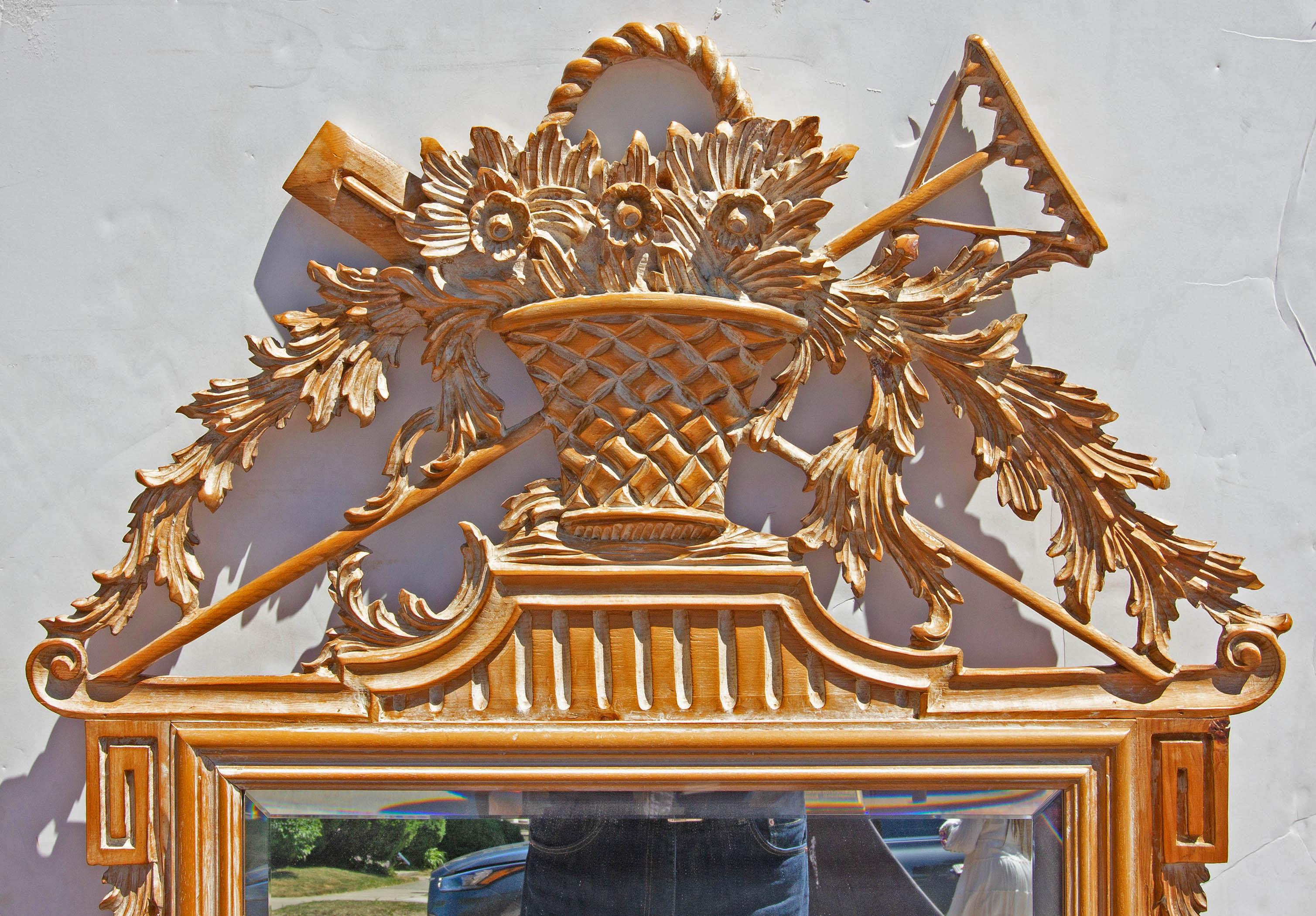 Louis XV Provincial style mirror by Italian maker LaBarge. Carved pine with antique finish, circa 1960s.