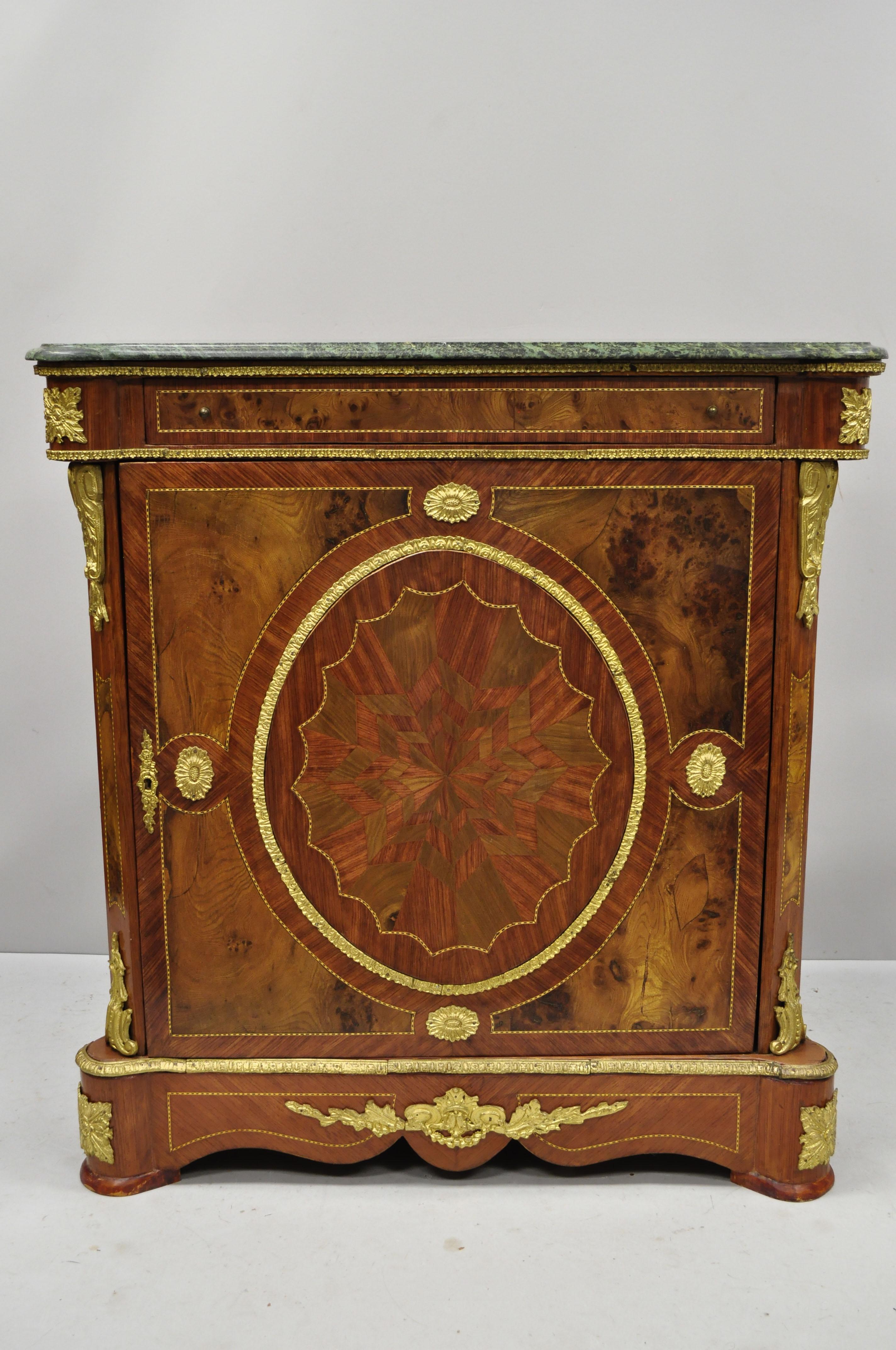 Louis XV French Reproduction Marble Top Bronze & Inlay Sideboard Commode Cabinet 5