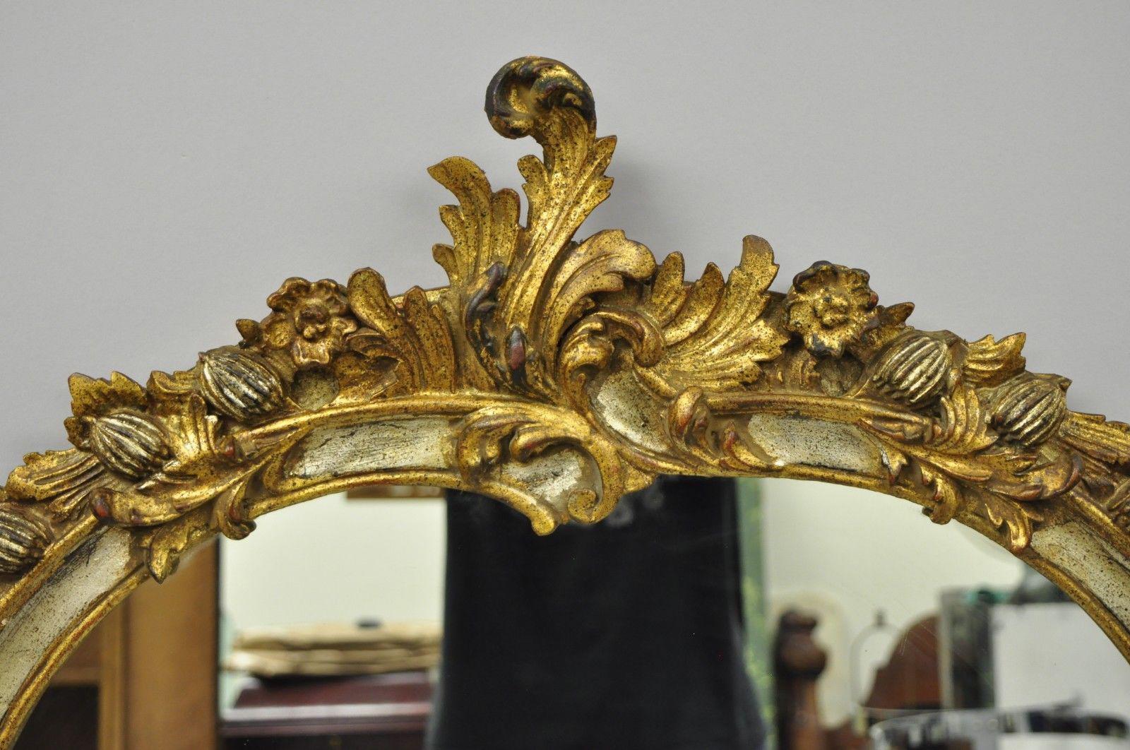 Louis XV French Rococo Style Gold & Silver Giltwood Italian Trumeau Mirror 5