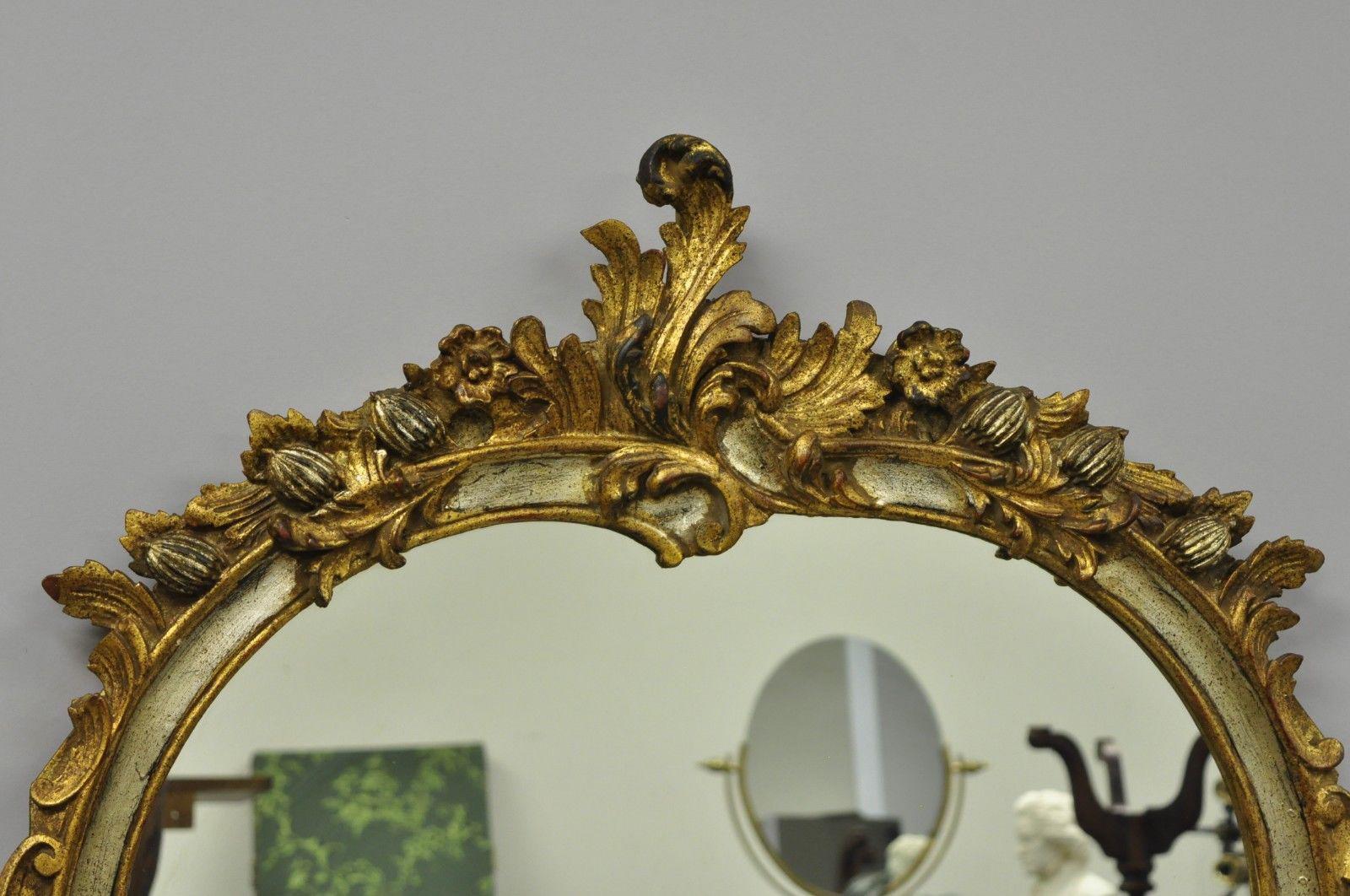 Louis XV French Rococo style gold and silver giltwood Italian trumeau mirror. item features gold and silver giltwood frame, leafy scrollwork, original label, great style and form, circa early 20th century. Measurements: 65