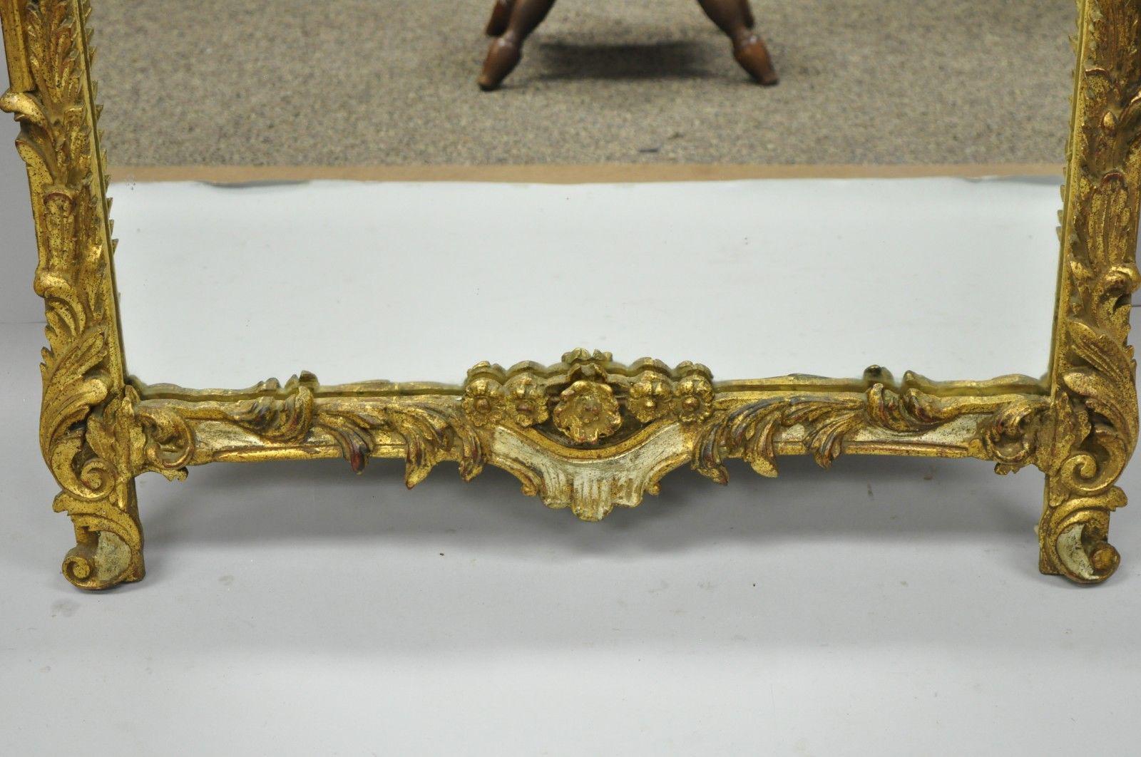 Louis XV French Rococo Style Gold & Silver Giltwood Italian Trumeau Mirror In Good Condition In Philadelphia, PA