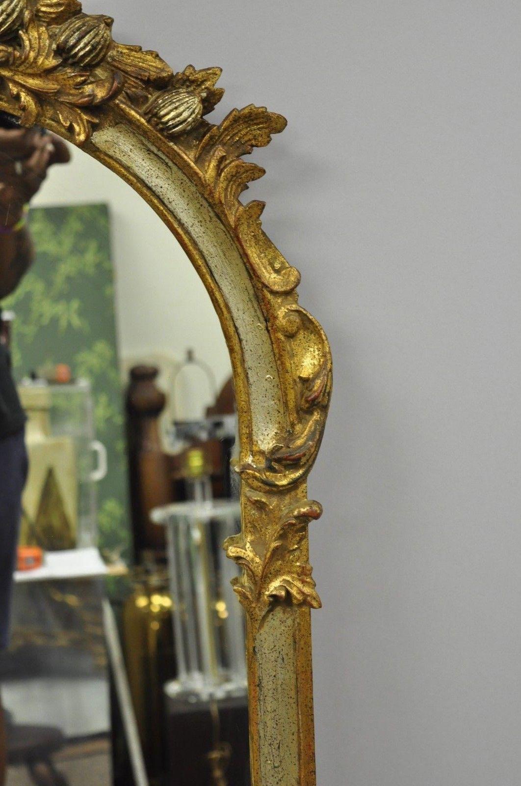 Wood Louis XV French Rococo Style Gold & Silver Giltwood Italian Trumeau Mirror