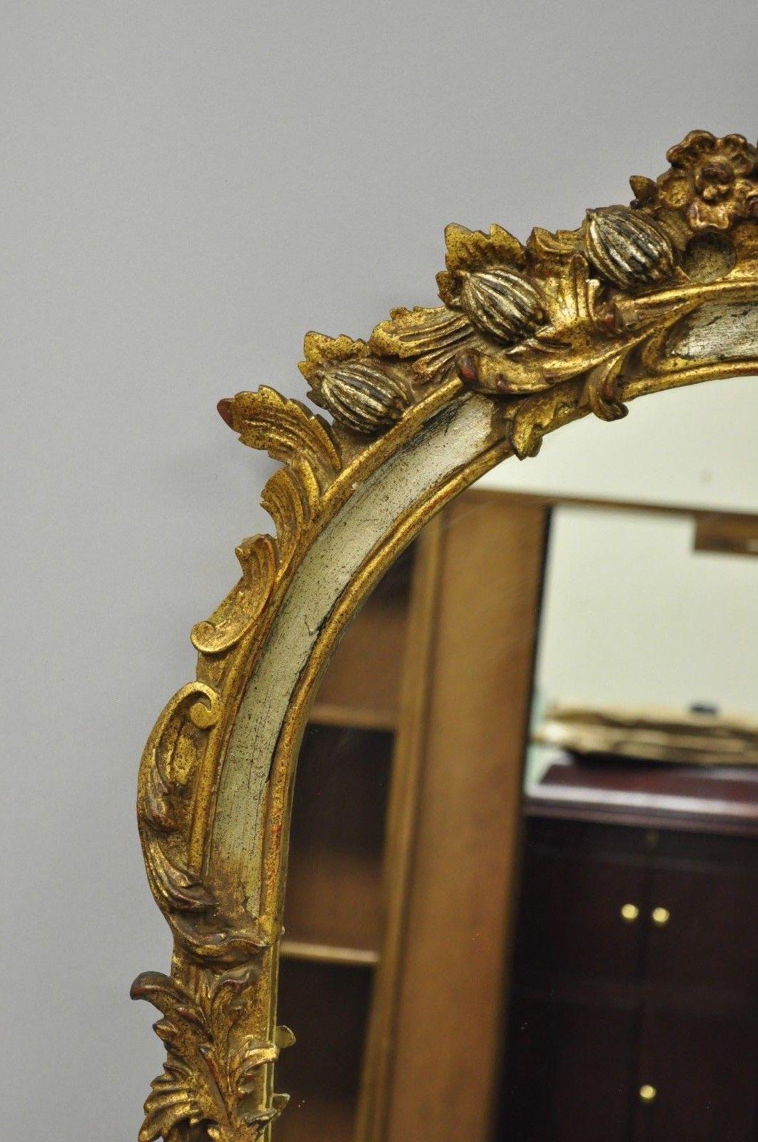 Louis XV French Rococo Style Gold & Silver Giltwood Italian Trumeau Mirror 1