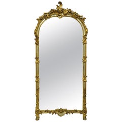 Louis XV French Rococo Style Gold & Silver Giltwood Italian Trumeau Mirror