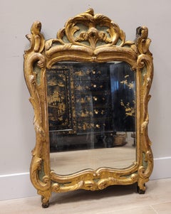 Louis XV French Wall Mirror Fireplace Mirror, Green, Golden Wood