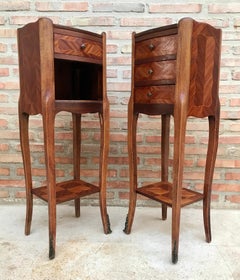Louis XV French Walnut Bedside Tables with Marquetry, Set of 2