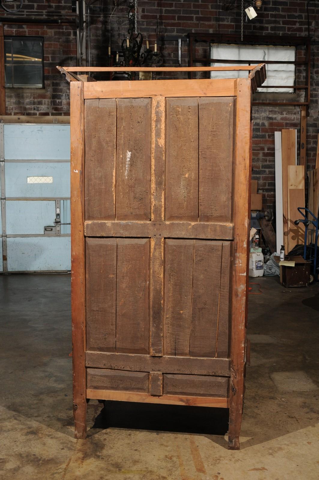 Louis XV Fruitwood Bonnetiere with Carved Paneled Door and Cabriole Feet 4