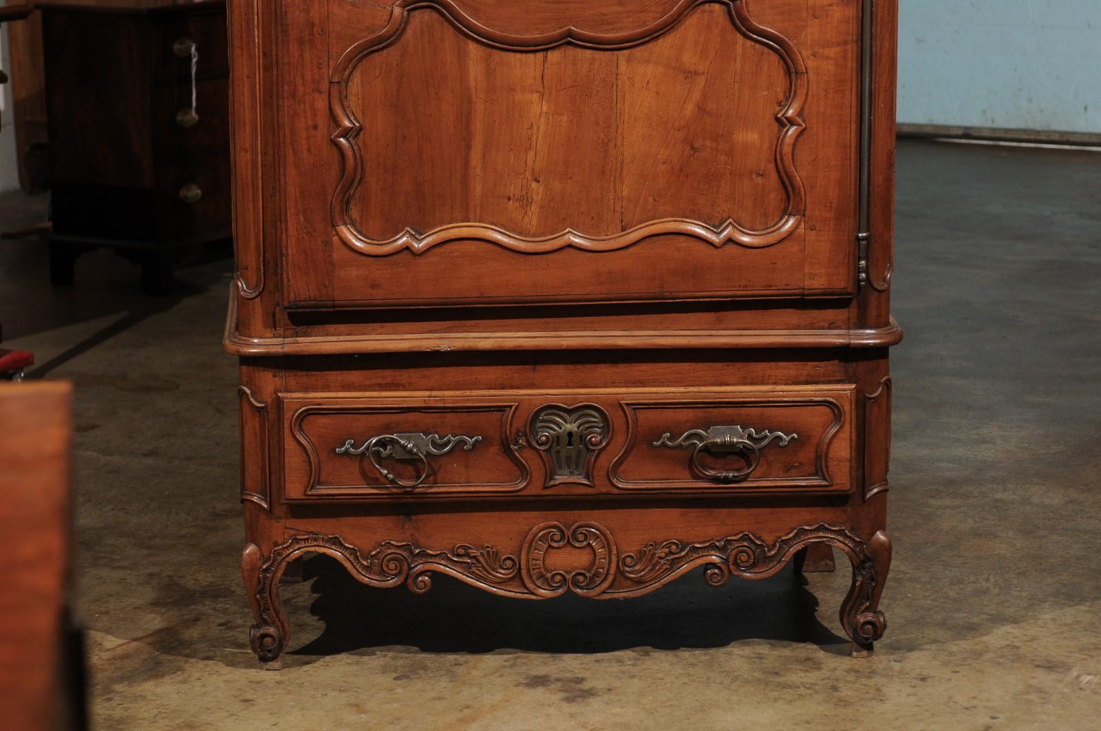 Louis XV Fruitwood Bonnetiere with Carved Paneled Door and Cabriole Feet In Good Condition For Sale In Atlanta, GA