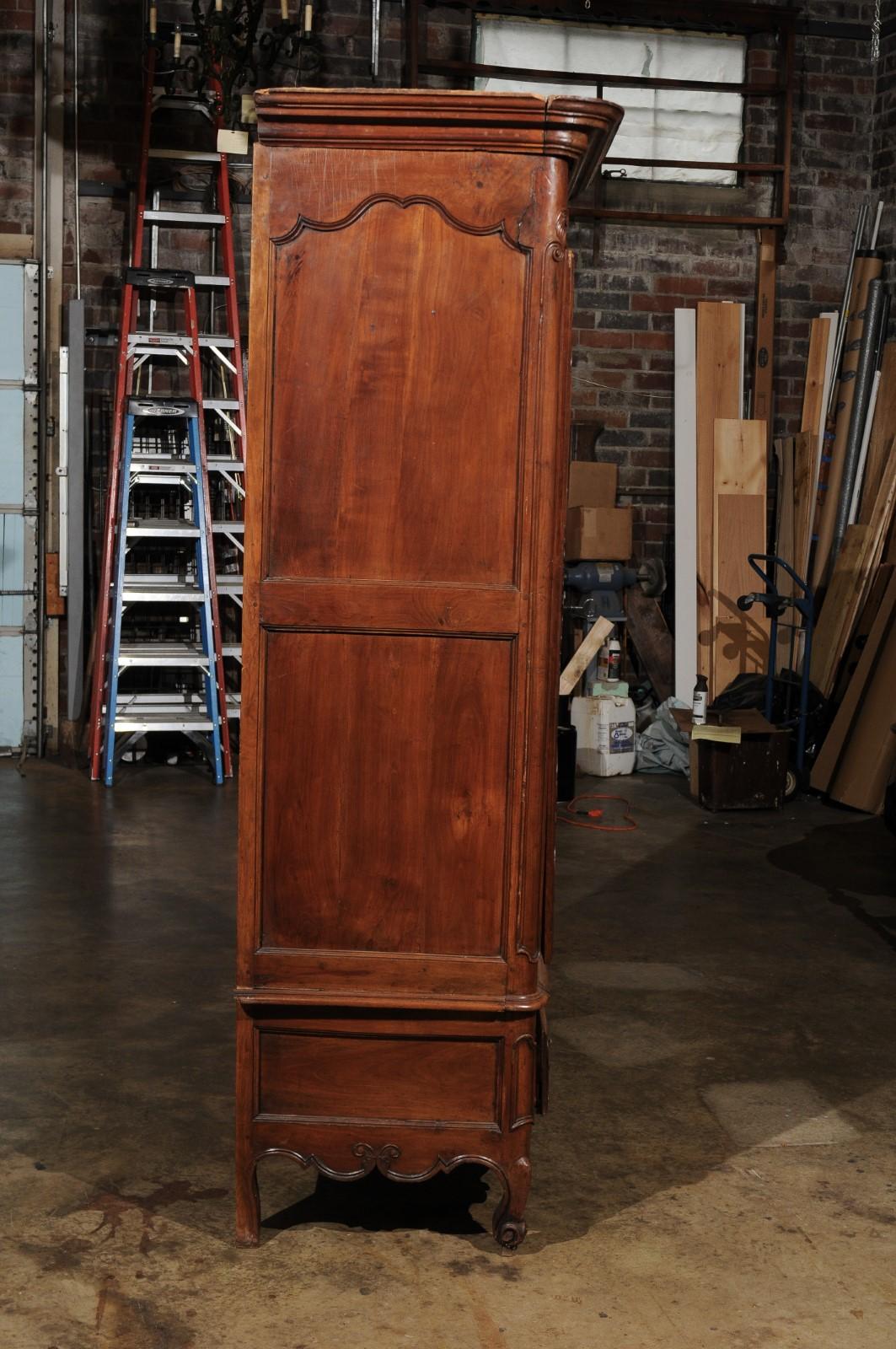 Louis XV Fruitwood Bonnetiere with Carved Paneled Door and Cabriole Feet 3